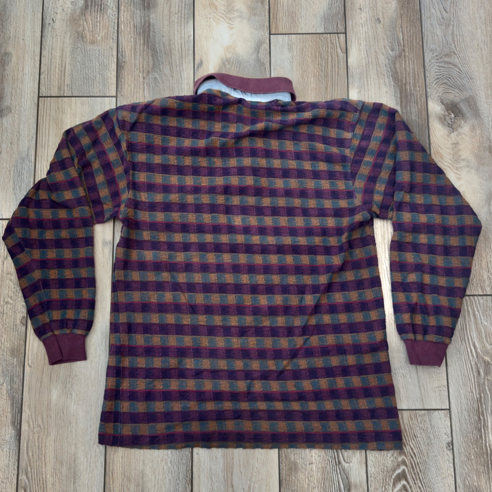 Vintage SportStyle Long Sleeve 3 Button Combed Cotton Polo Shirt Medium Read