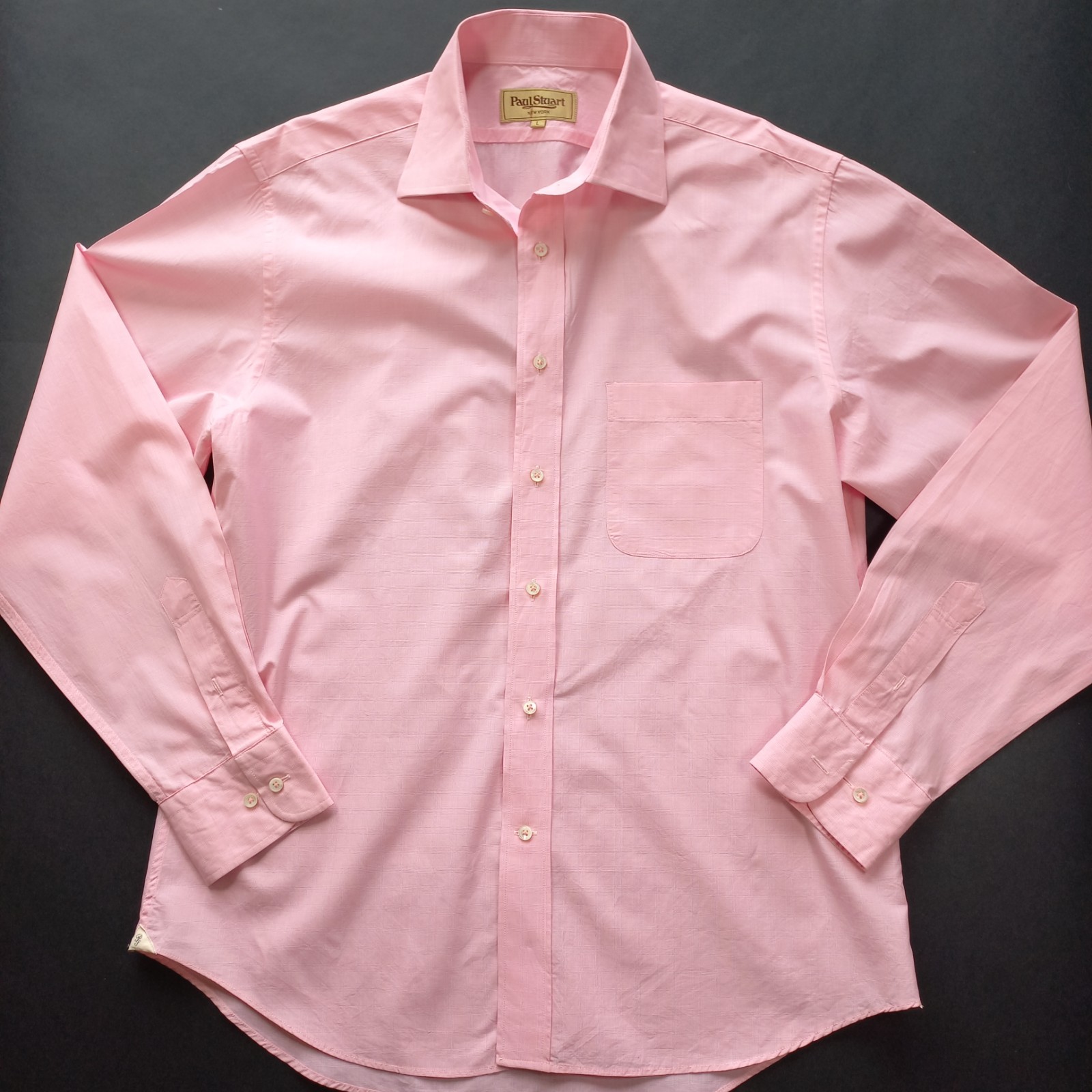 Paul Stuart Dress Shirt Large Pink 100% Cotton Italian Fabric Mens L Paulstuart