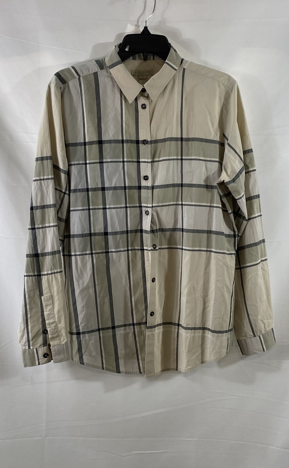 Burberry Brit Men’s Beige Plaid Long Sleeve Button Down Shirt Sz L