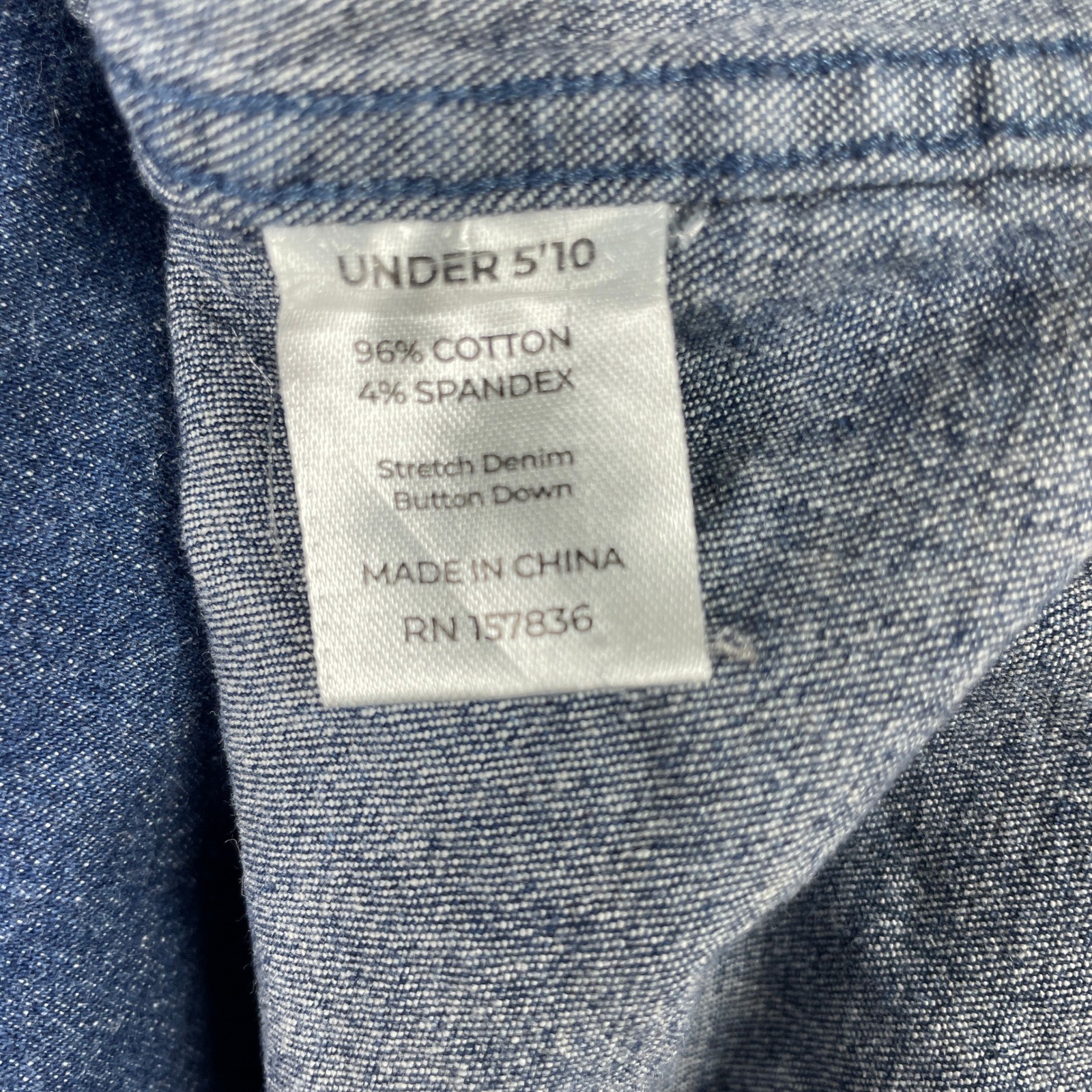 Under 5’10 Shirt Mens Medium Blue Stretch Denim Long Sleeve Button Down U510