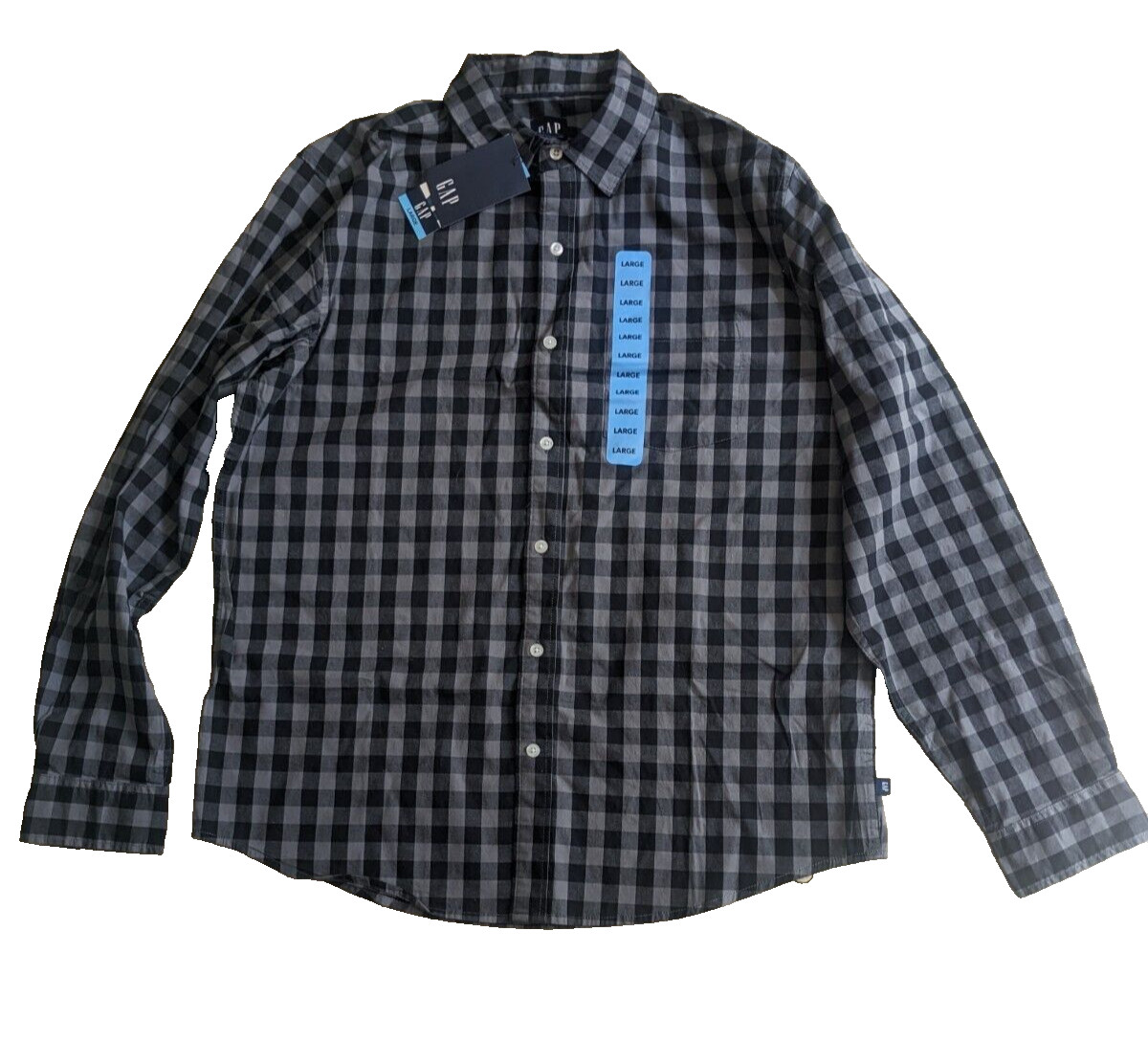 GAP Men’s Long Sleeve Button Up Woven Shirt, Willow Plaid, Size Large
