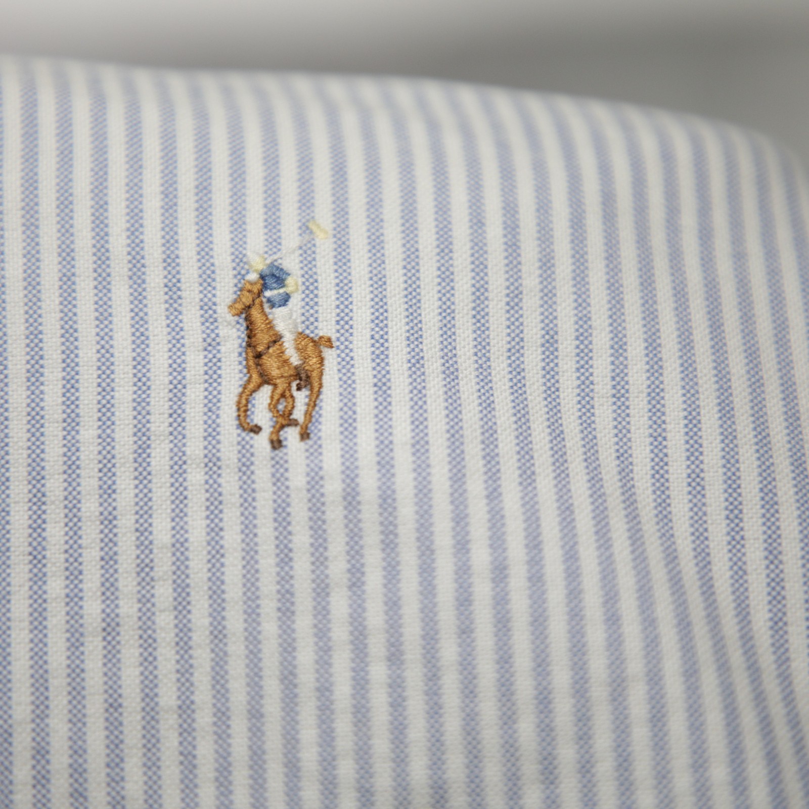Ralph Lauren Shirt Mens XL Blue Stripe Custom Fit Slim Button Pleat Natural Pony