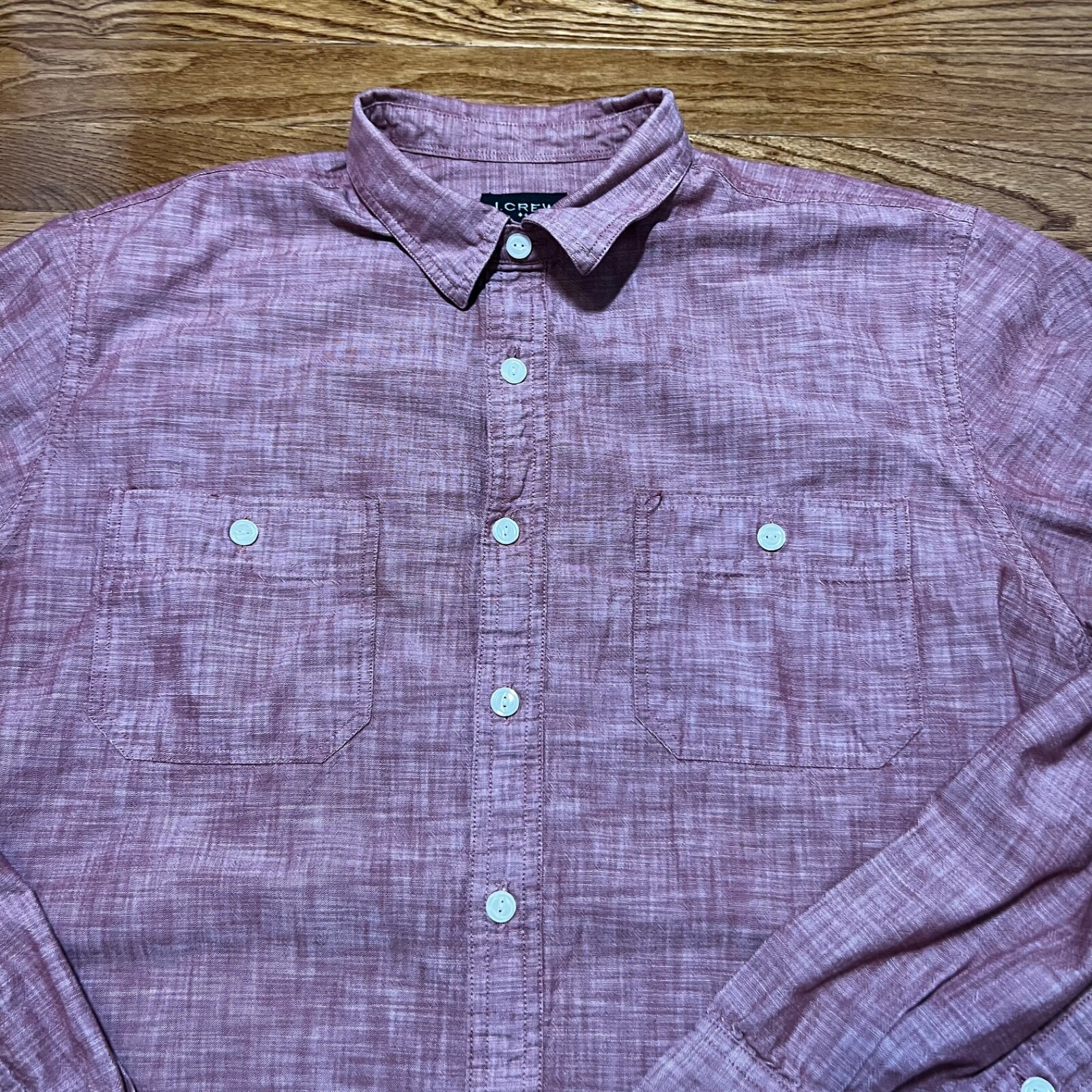 J Crew Shirt Mens Large Workshirt Pink Casual Preppy Button Front Pockets