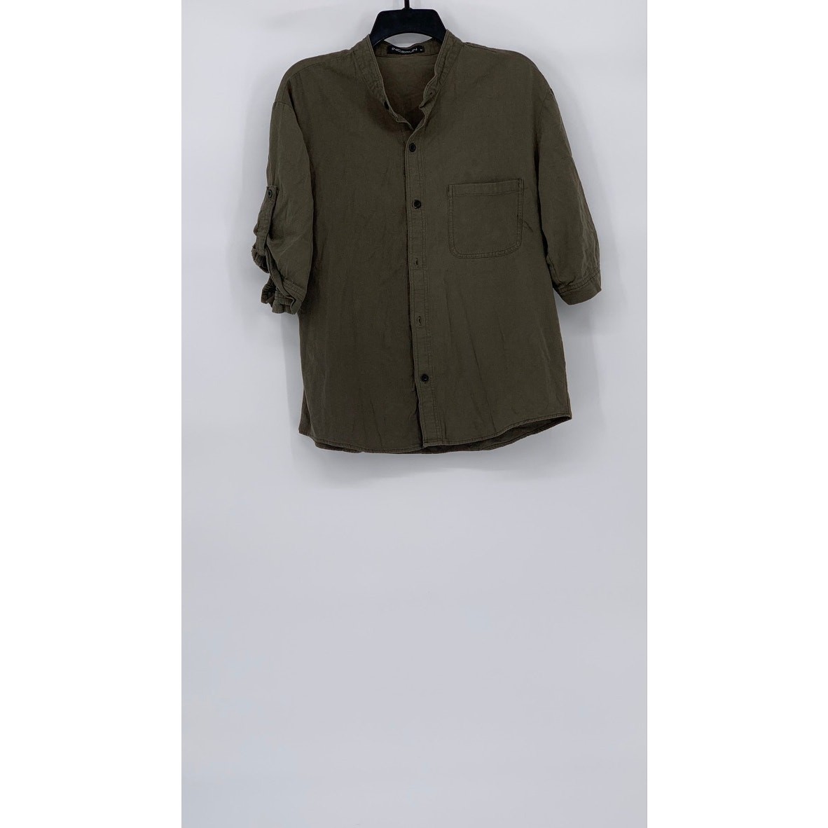 INCERUN Men’s Olive Green Button-Up Short Sleeve Cotton Shirt SZ M