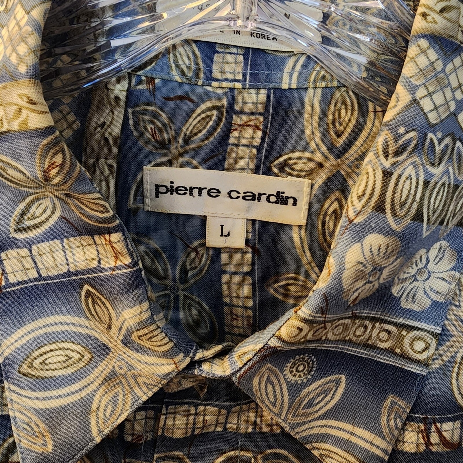 Pierre Cardin Shirt L Tropical Print 100% Rayon Button-Down Machine Washable