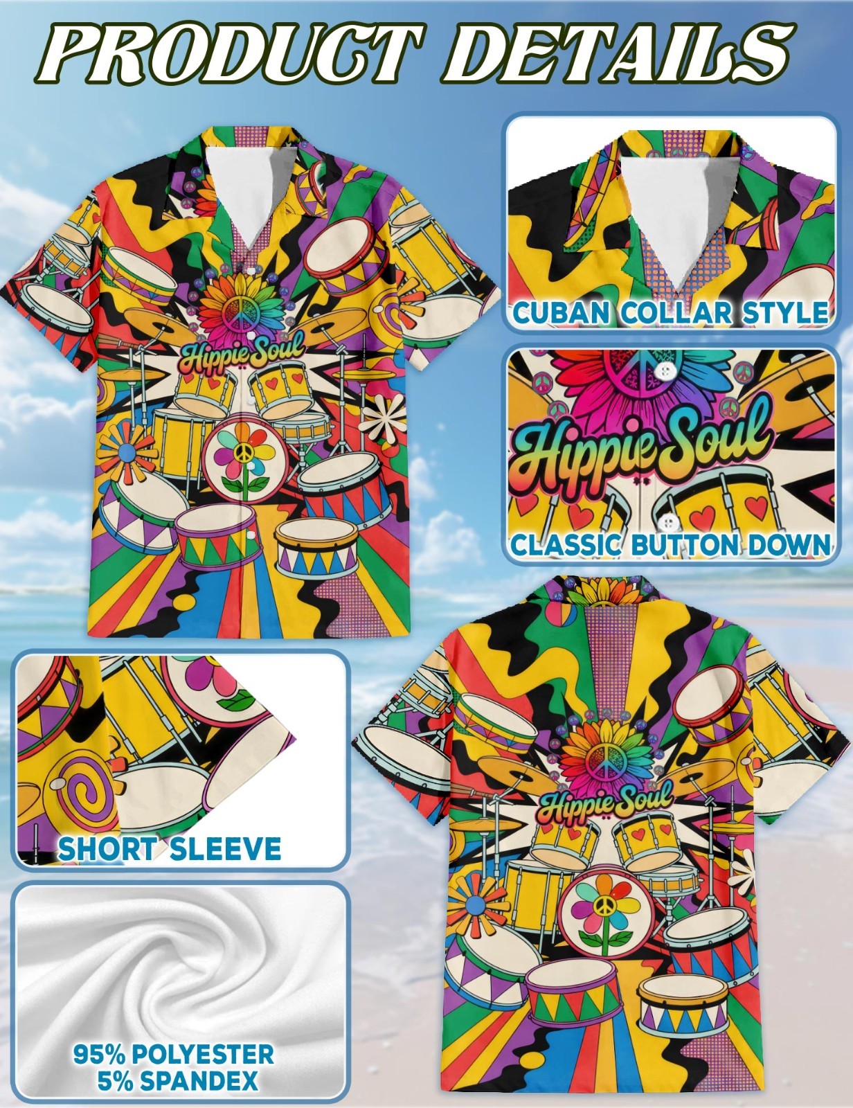 Peace Love Drums Hawaiian Shirt Music Instrument Colorful Aloha Gift