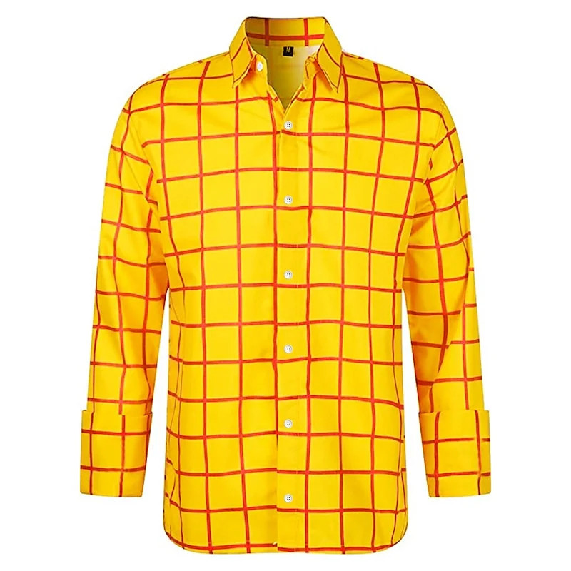 Men’s Long Sleeve Shirt Casual Plaid Color Summer 3D Printed Lapel Shirt Summer