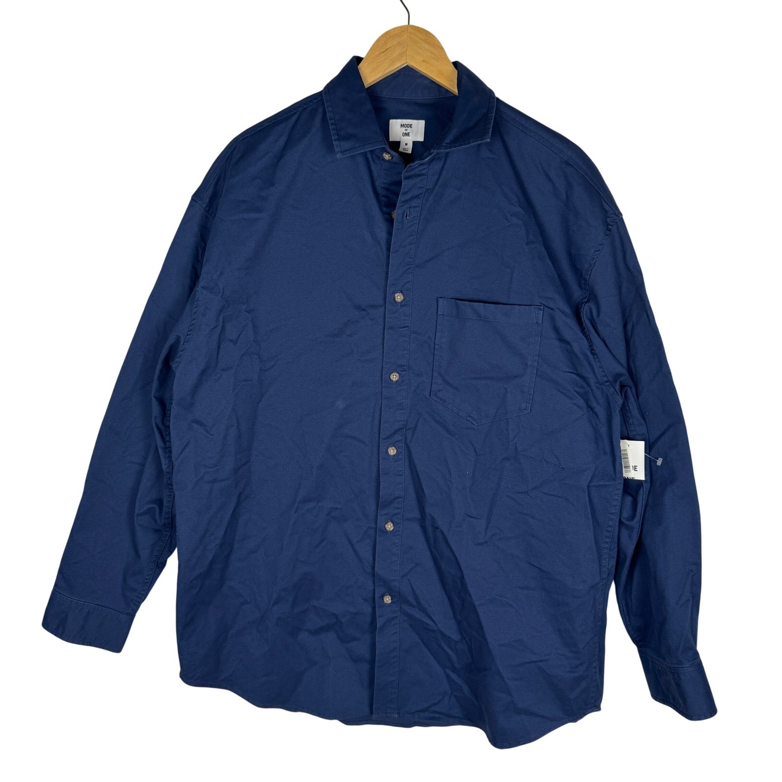 Mode of One Mens Relaxed Fit Twill Button Down Shirt Caspian Waters Blue Medium