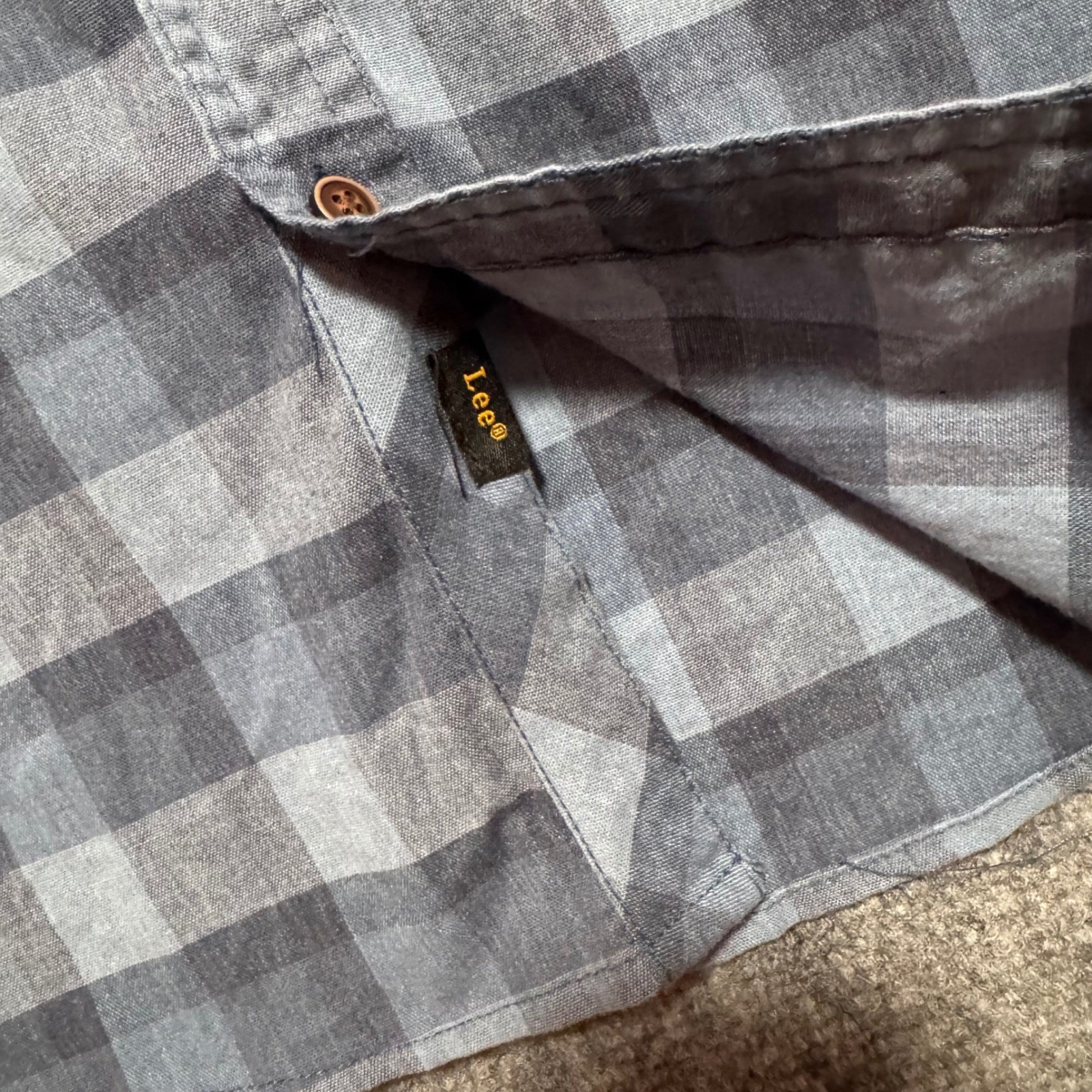 Lee Shirt Small Blue Plaid Stretch Button Regular Fit Utility Work Pockets