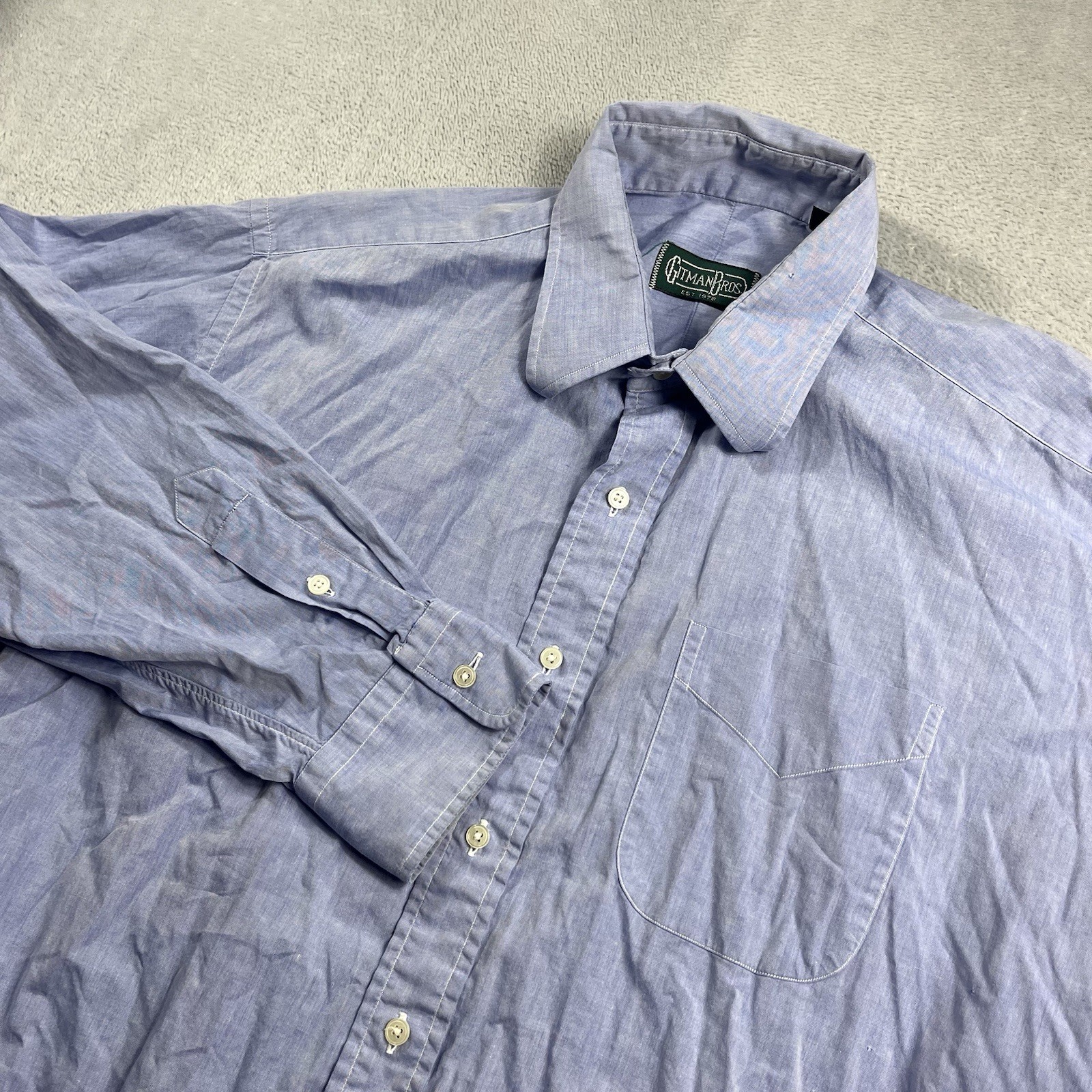 Gitman Bros Vintage Blue Check Oxford Button Down Shirt 16.5 33 Made in USA