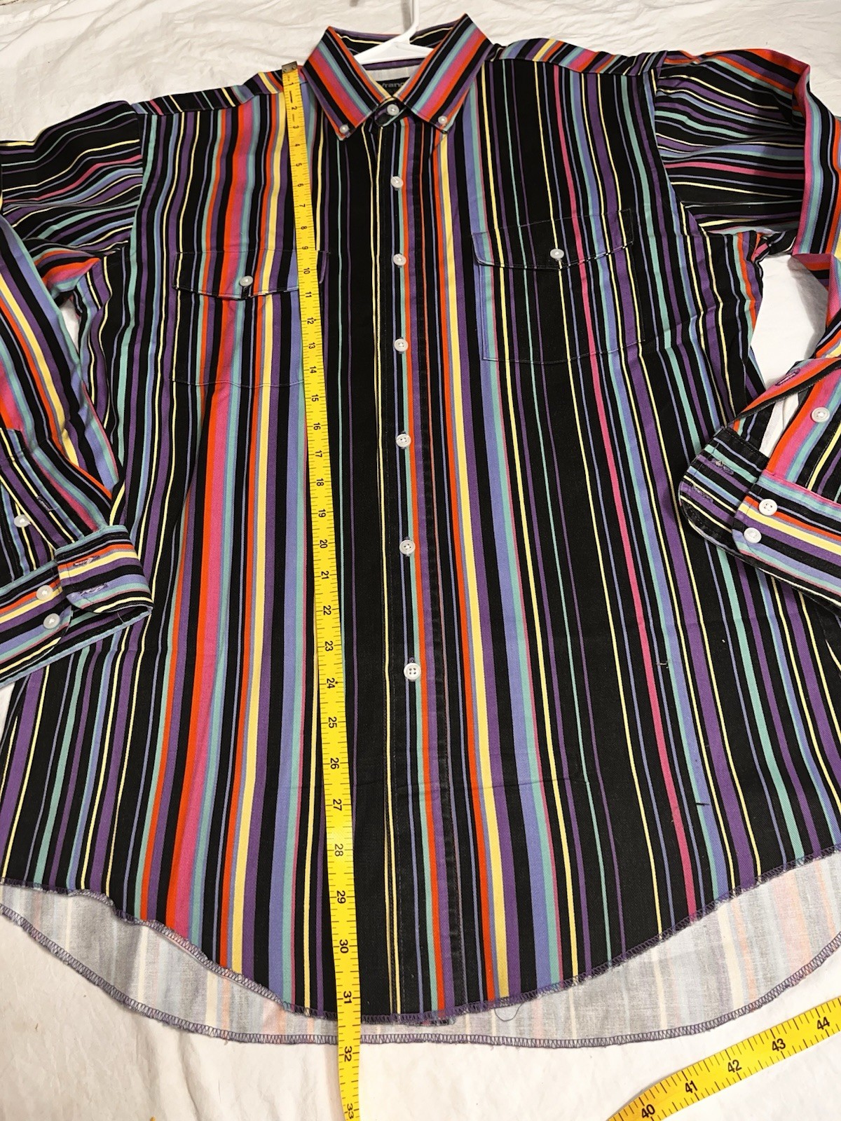 Wrangler Vintage 90s Brushpopper Striped Black Pink Teal 15.5-35