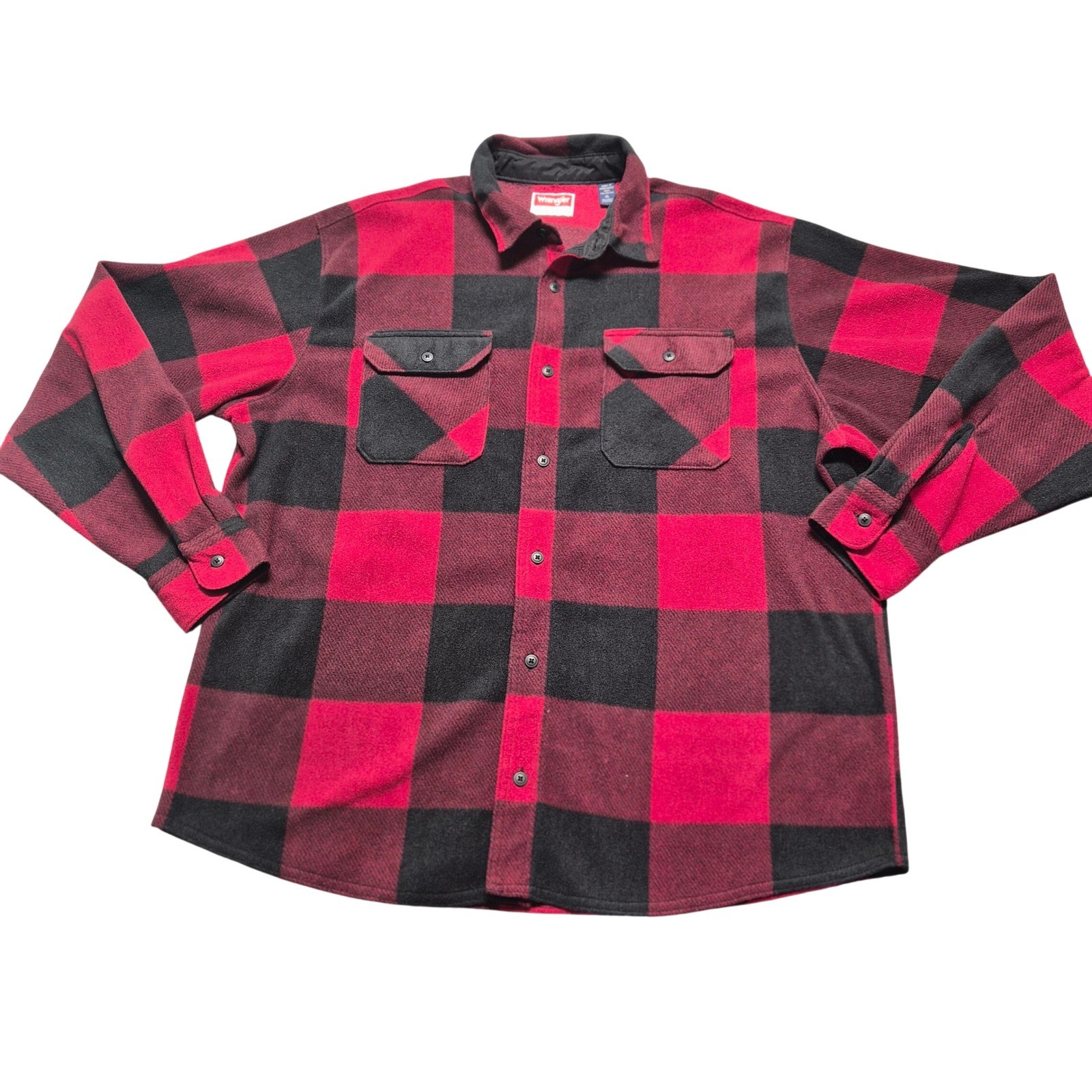 Wrangler Mens XL Red Black Buffalo Plaid Fleece Button Down Shirt HZP0HWR