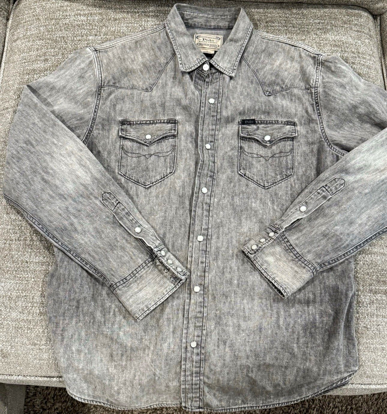 Polo Ralph Lauren Men’s Gray Denim Point Collar Pocket Button-Up Shirt L