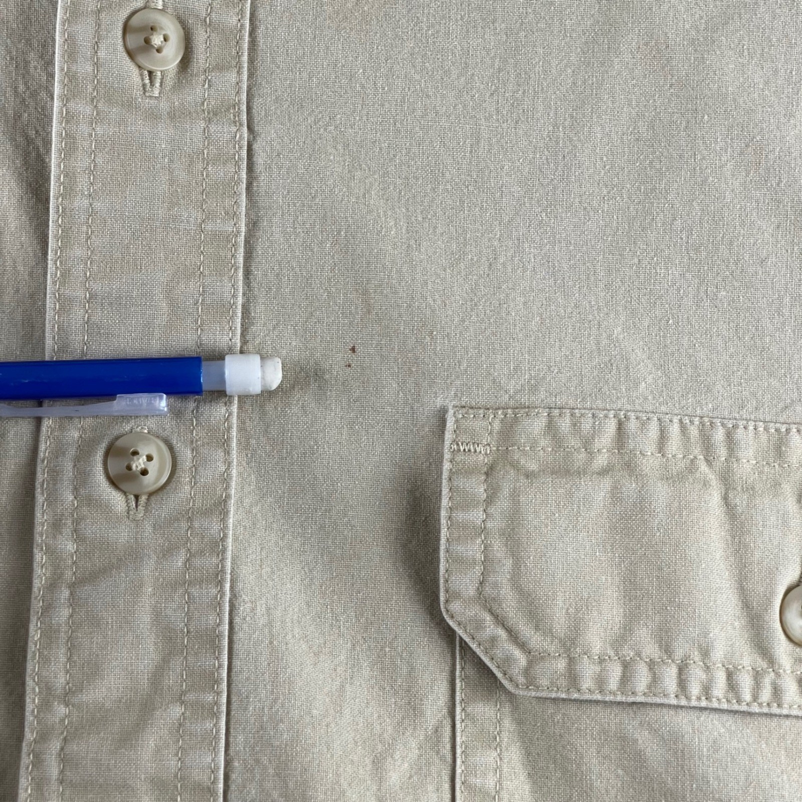 LL Bean Cotton Canvas Mens XXL Khaki Tan Good Long Sleeve Button Down Work Shirt