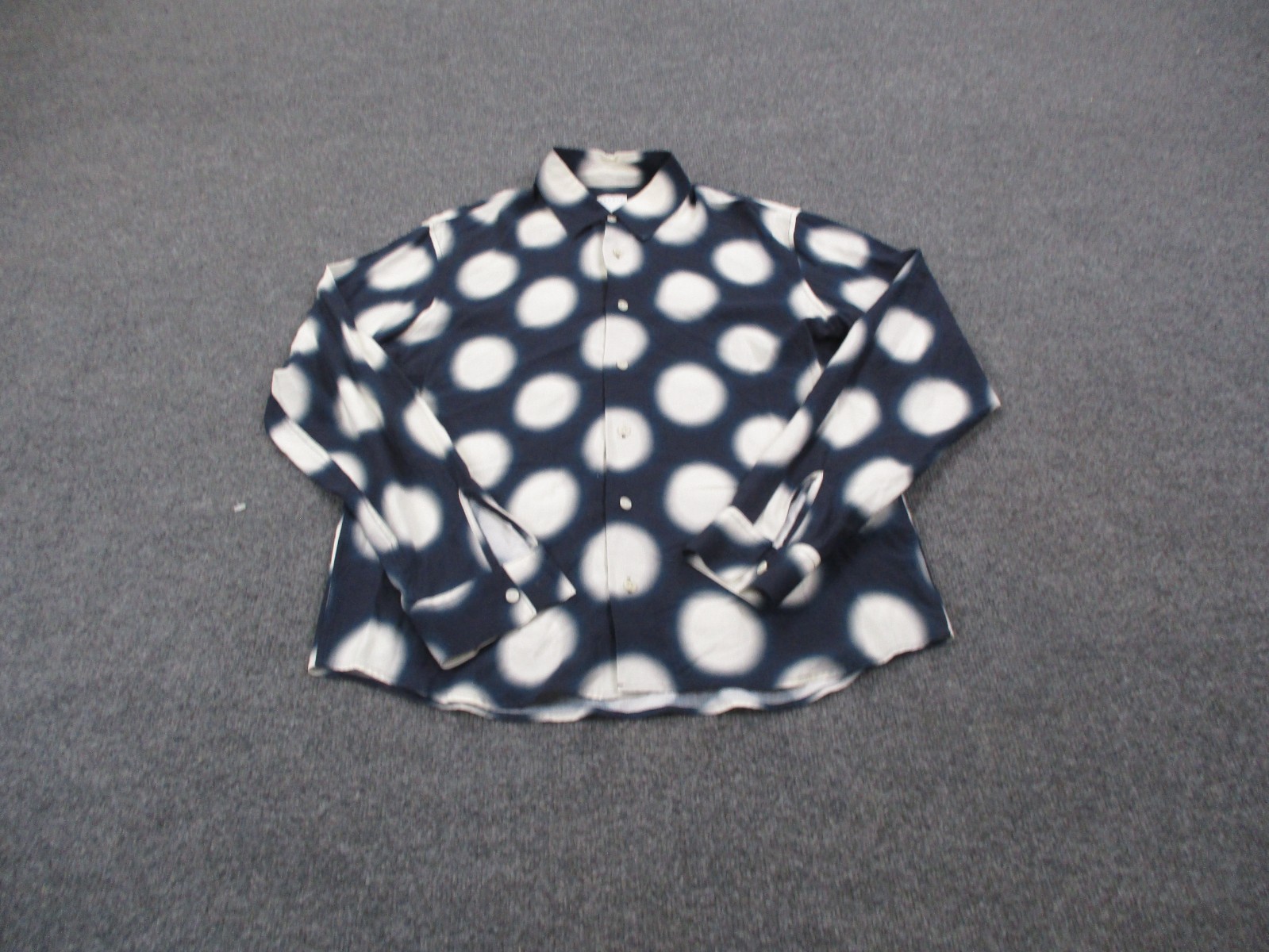 Sandro Paris Shirt Men M Blue White Polka Dot Casual Business Preppy Abstract