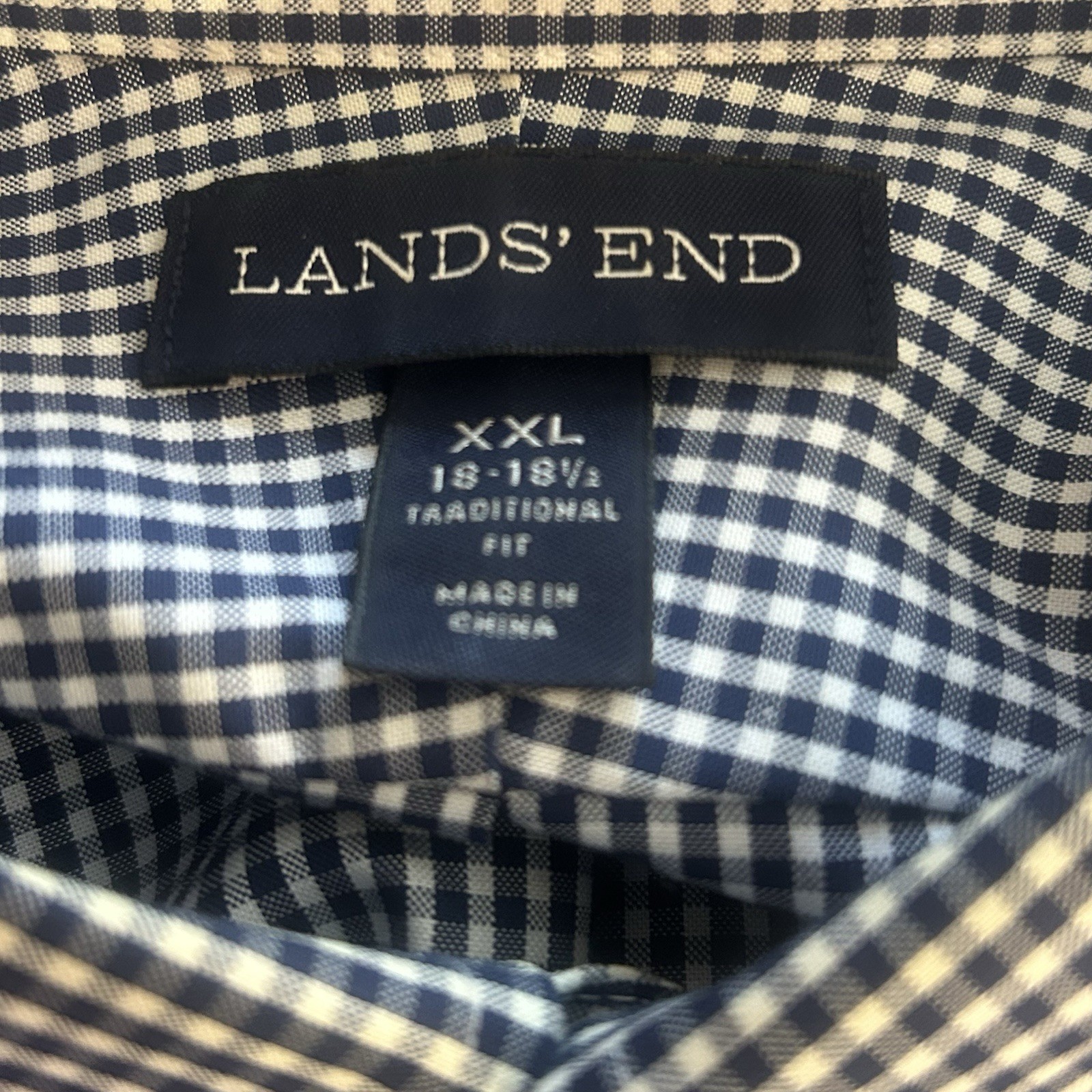 Lands End Blue White Gingham Print Button Down Men XXL 100% Baumwolle Cotton