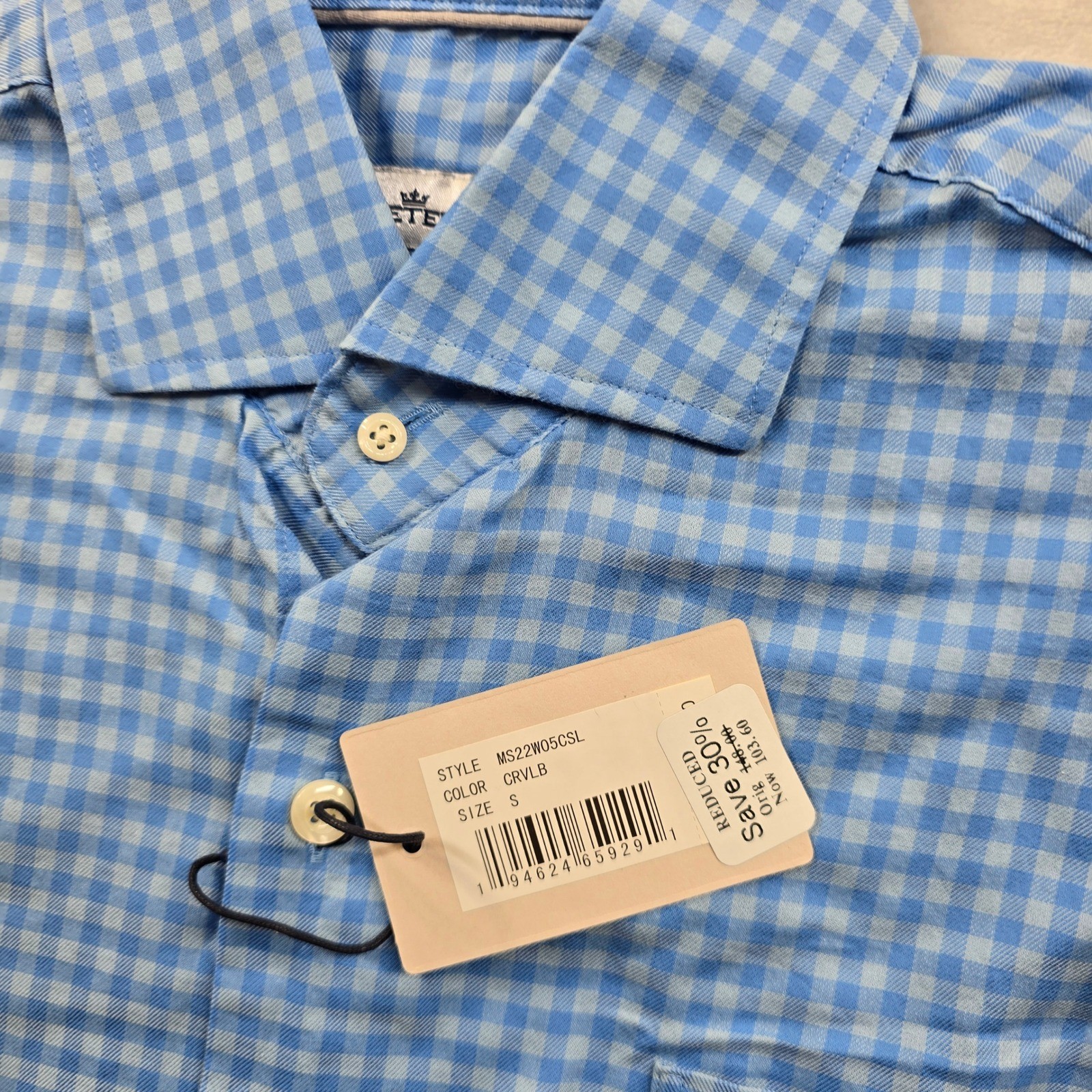 Peter Millar Towns Summer Soft Shirt Mens Small Blue White Gingham Golf $148 NEW