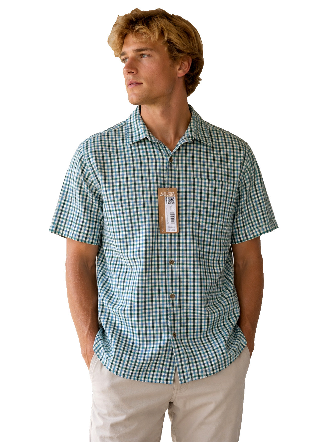 NWT Eddie Bauer Mens Large Seersucker Shirt Blue Green Plaid Cotton Button Up
