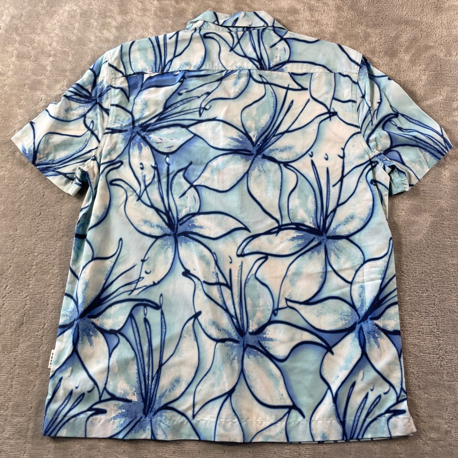 ROWM Shirt Artist Series Mens Small Blue Lillies Beach Vacation Resort Swim