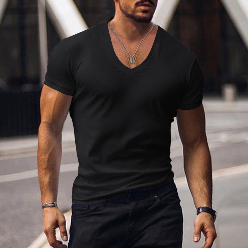 Men’s V-neck solid color casual sports minimalist top