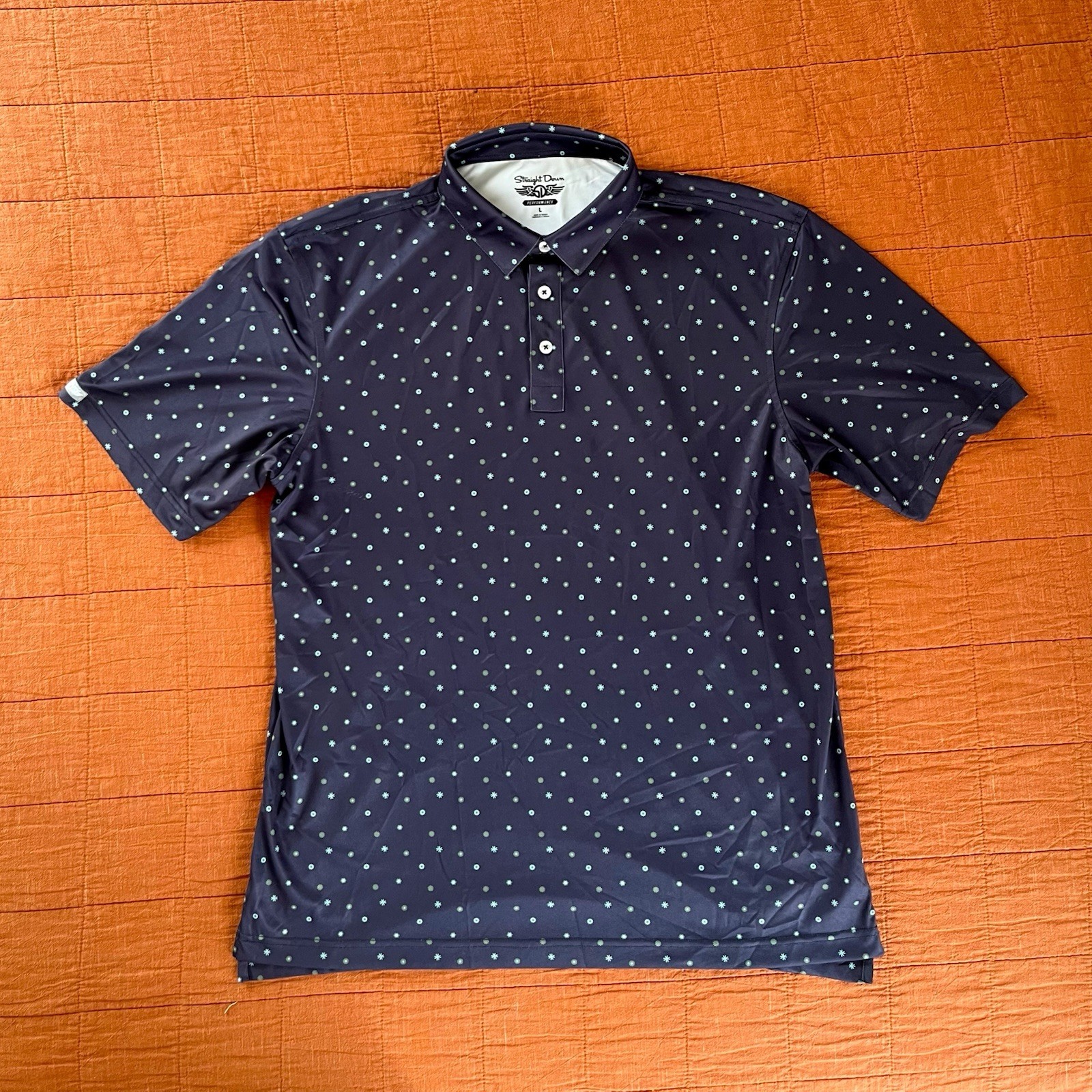 Straight Down Men’s Golf Performace Polo Floral All Over Print Blue Size Large