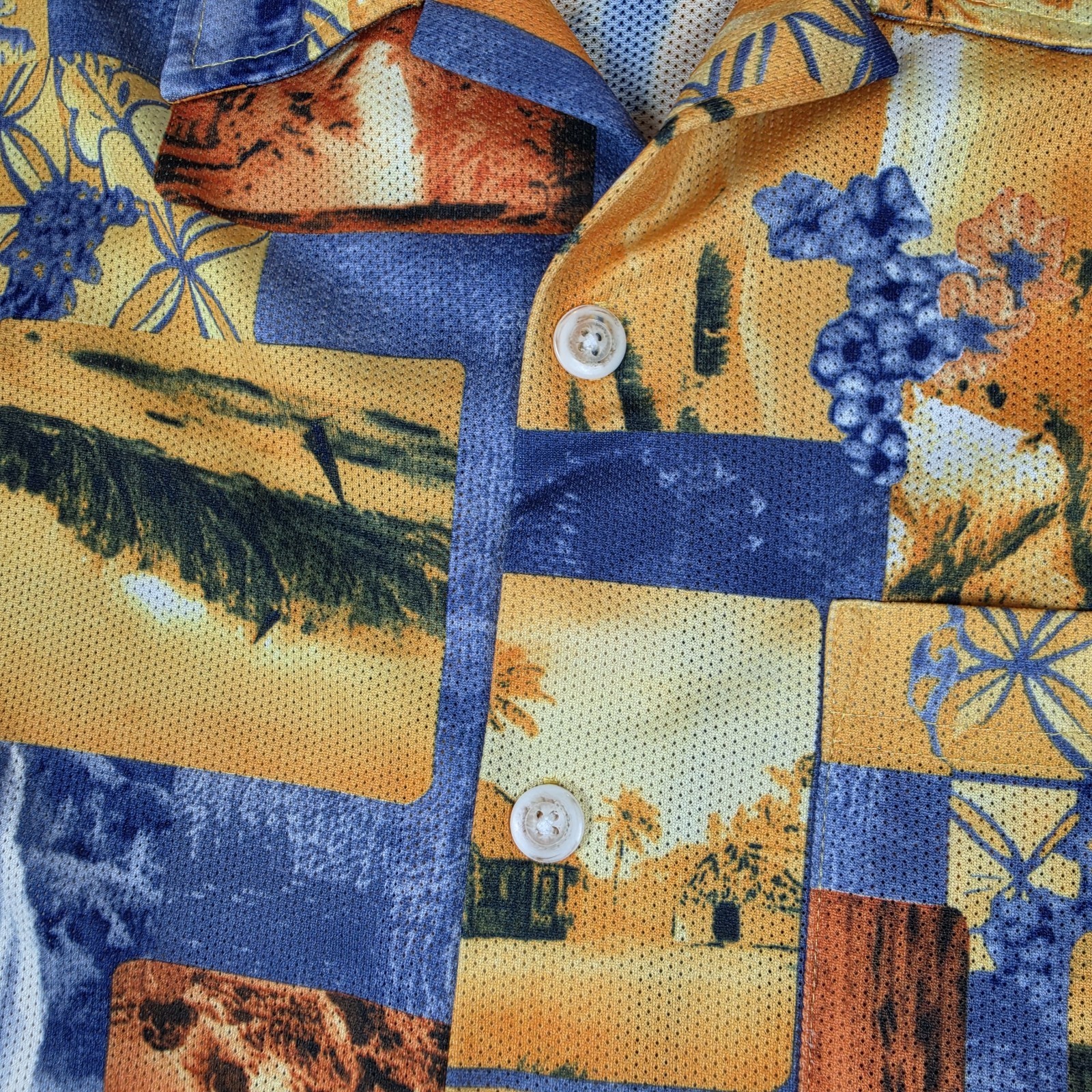 Vector Performance Series Hawaiian Shirt Mens L Orange Blue Tropical Beach Butto
