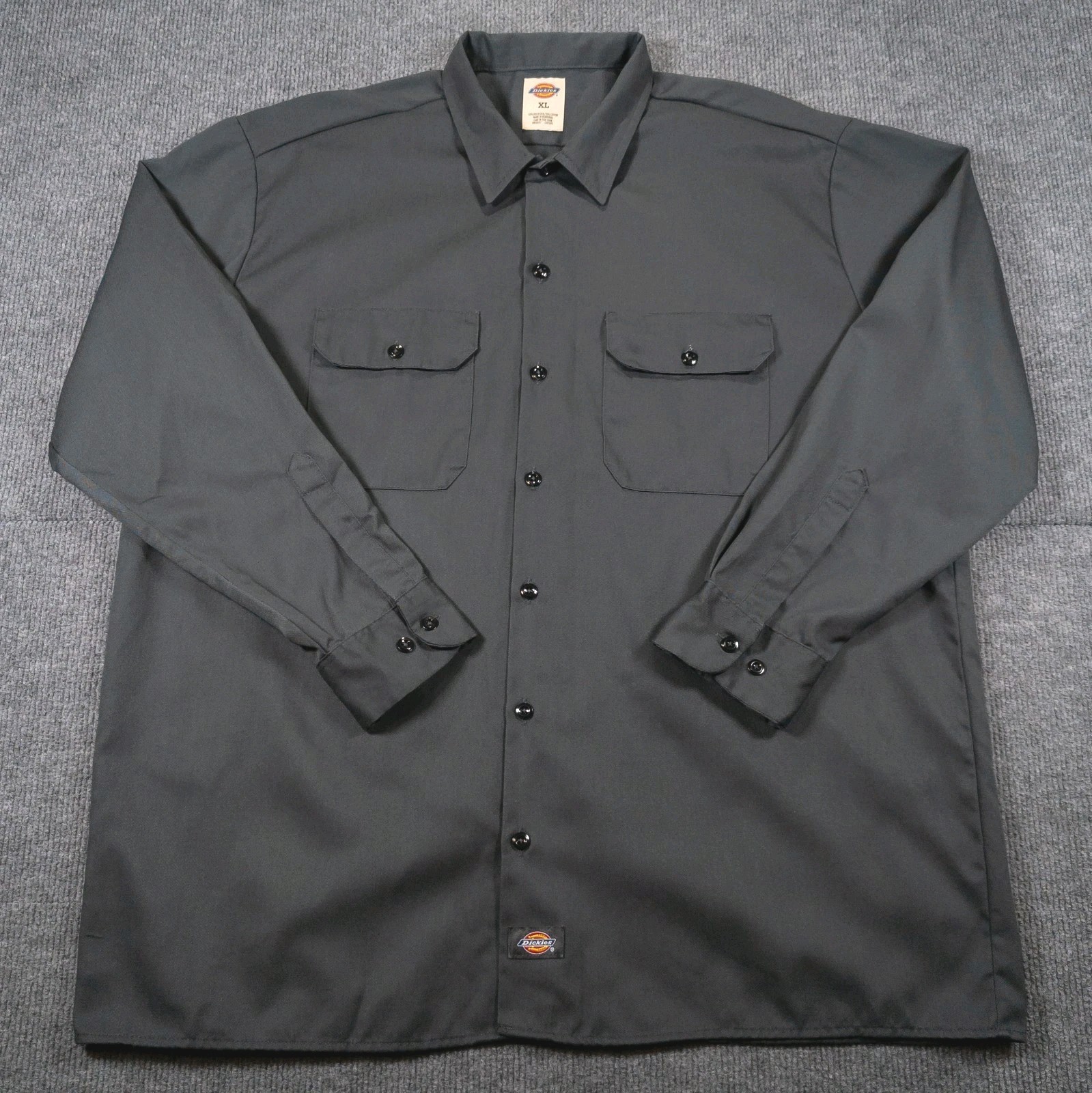 Dickies Mens Work Shirt Size XL Dark Gray Long Sleeve Button Up Utility Pockets