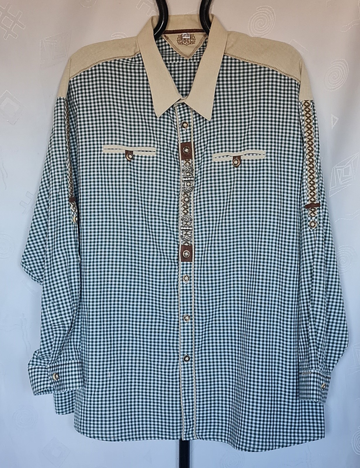 DRESS SHIRT VINTAGE OS TRACHTEN TYROL OCTOBERFEST DIRNDL PLAID MENS US 20 EU 52
