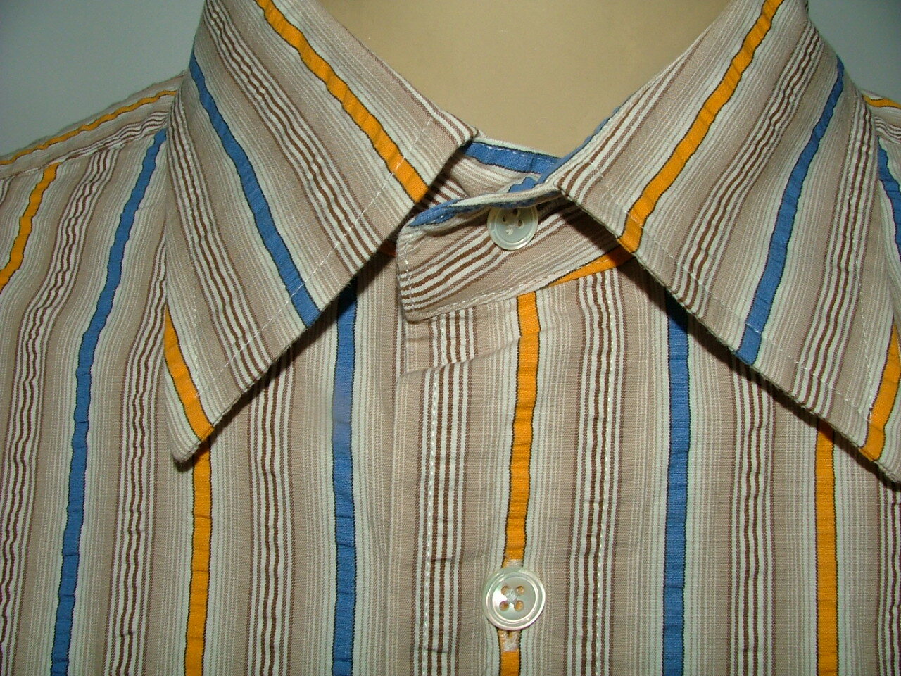 MENS FACONNABLE CASUAL SHIRT SIZE XL 100%COTTON WHITE BLUE BROWN STRIPED #455