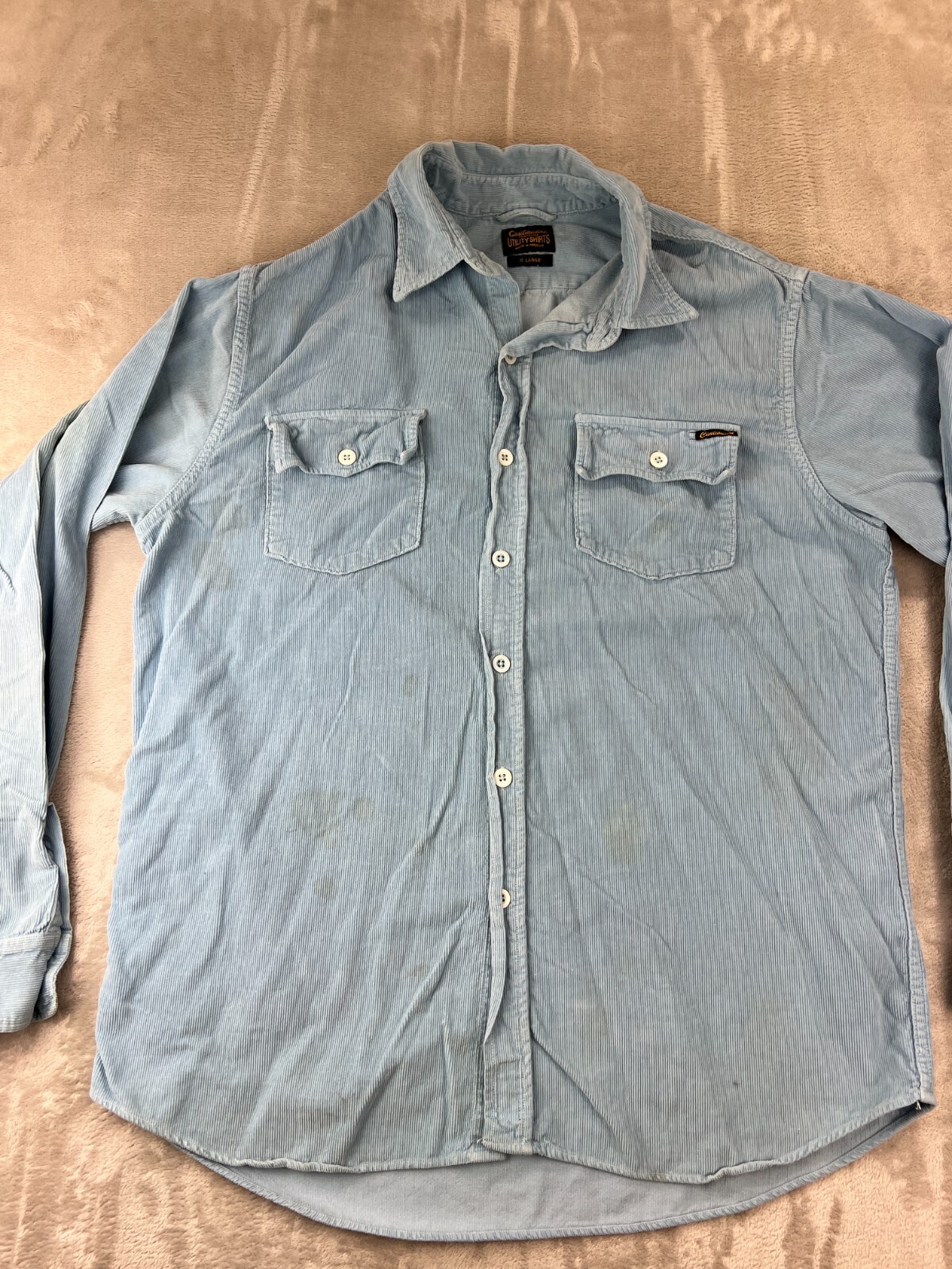 Civilianaire Men’s Corduroy Long Sleeve Button Up Shirt XL Blue Pockets USA MADE