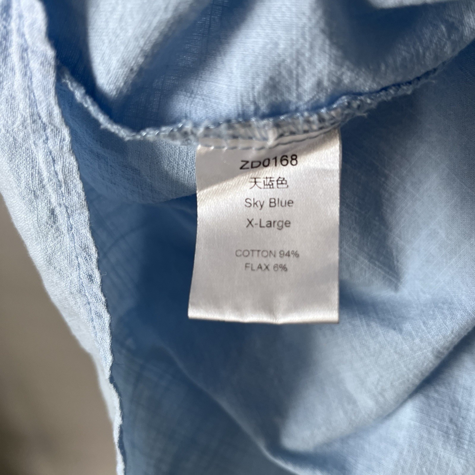 Men’s XL Sky Blue Short Sleeve Button Down Shirt Cotton Linen Blend Casual Beach