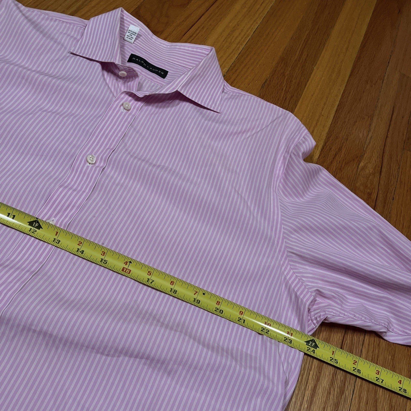 Ralph Lauren Black Label Shirt 17 Pink White Striped French Cuff Italy Stains