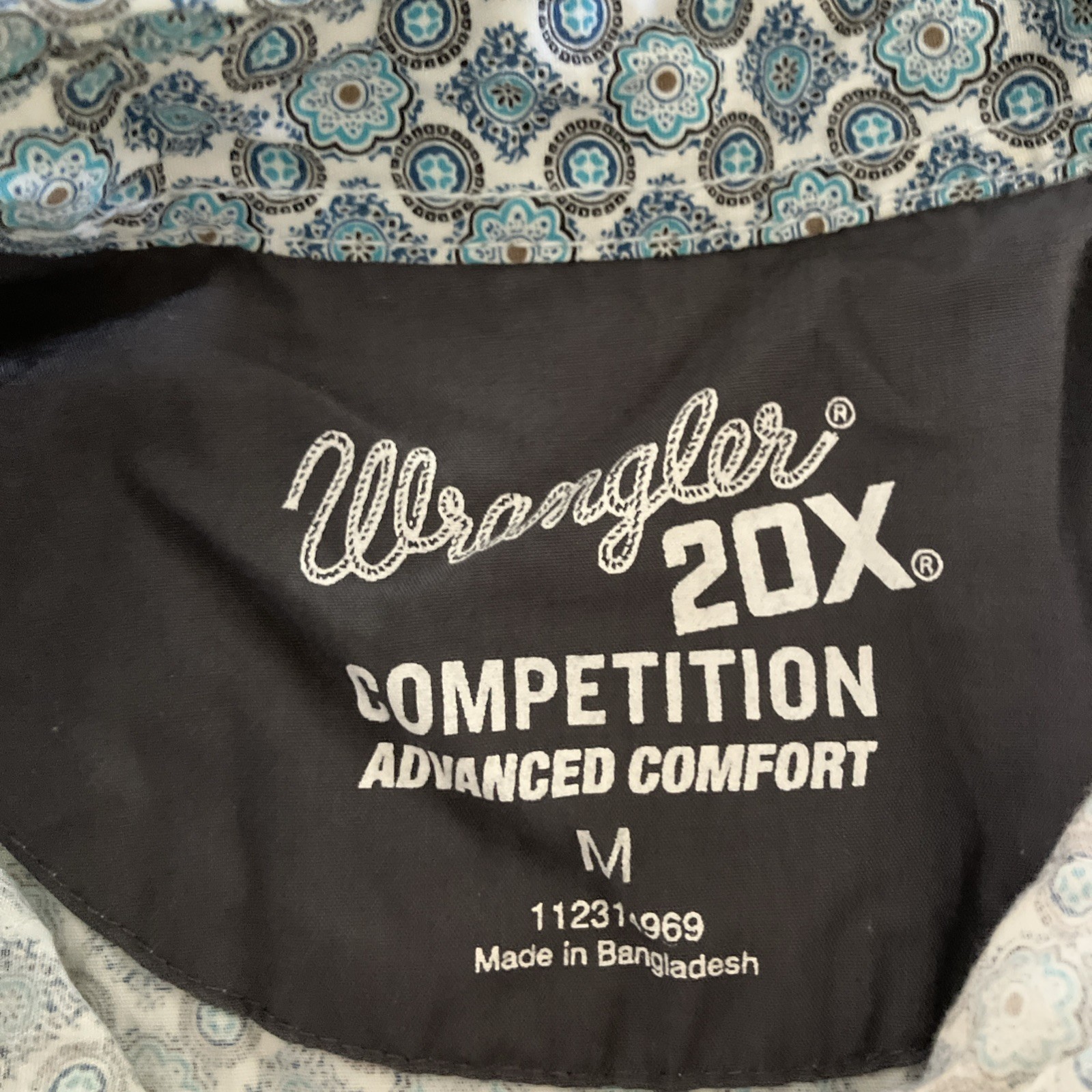 Wrangler 20X Competition Blue Geometric Pattern Western Snap Shirt Mens Medium
