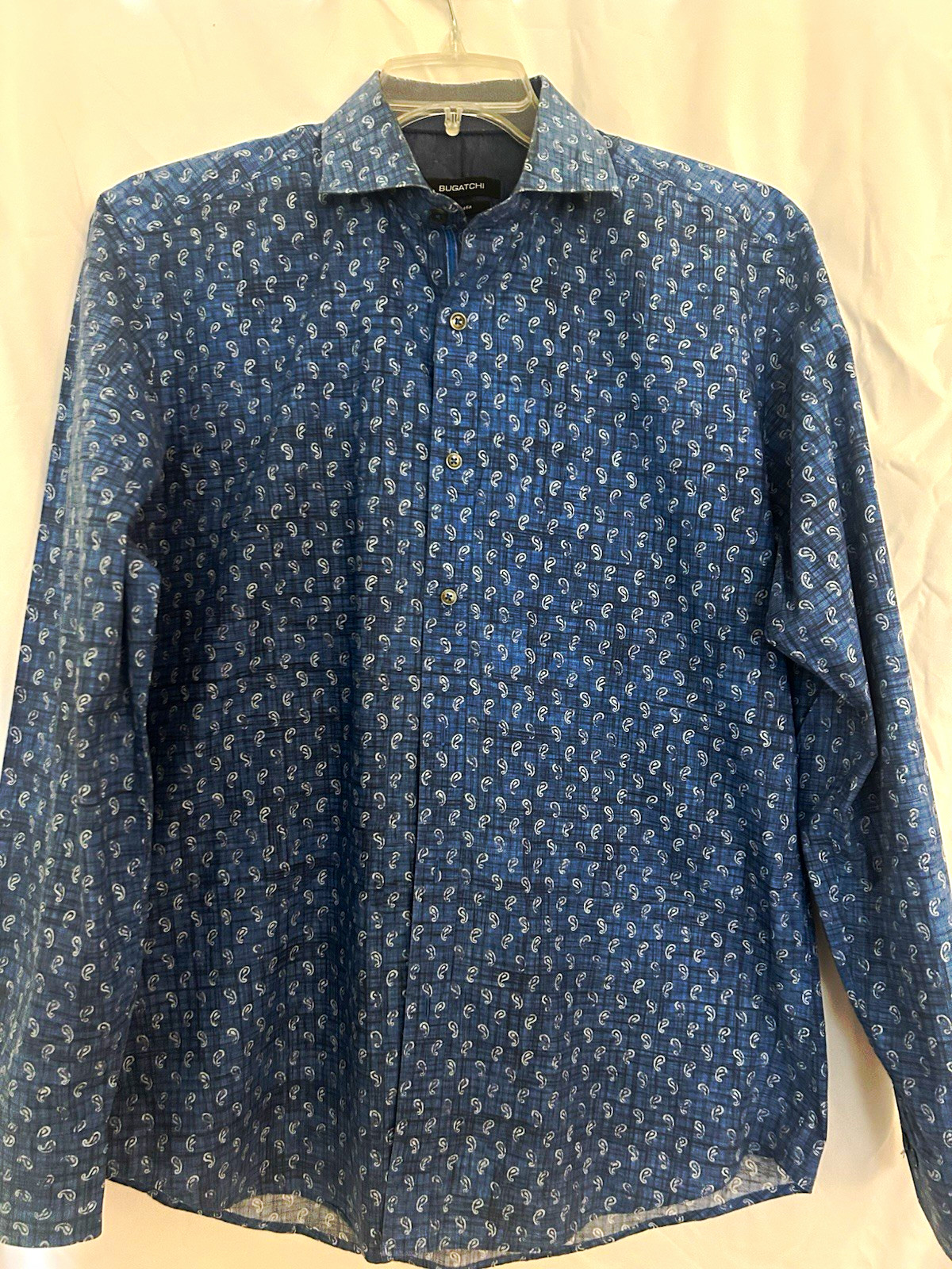 Bugatchi Blue Paisley Cotton Woven Button-Up Shirt Long Sleeve 16.5