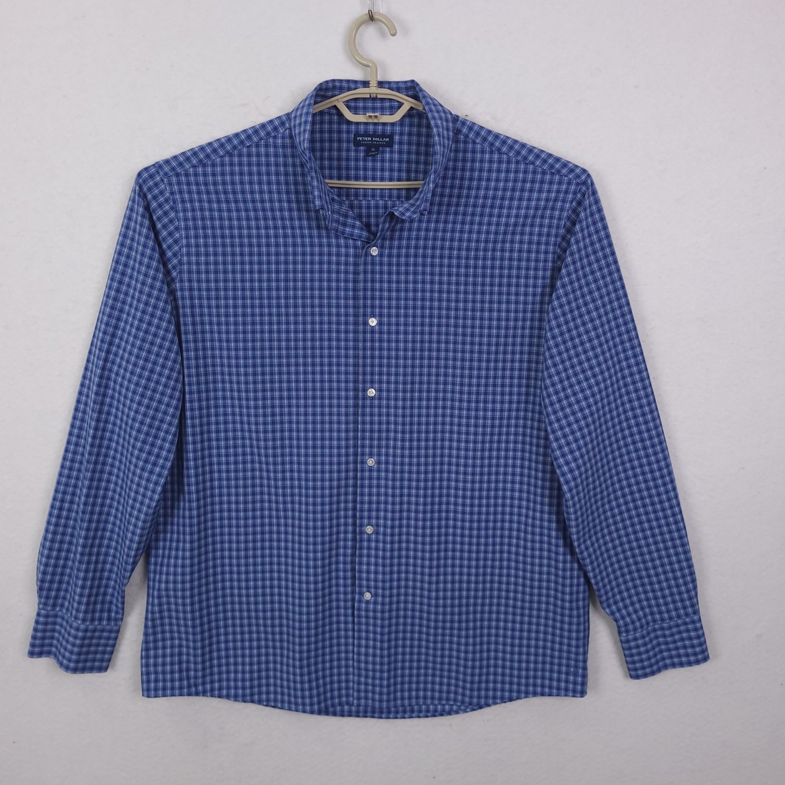 Peter Millar Button Down Men XL Blue Crown Crafted Plaid Performance Long Sleeve