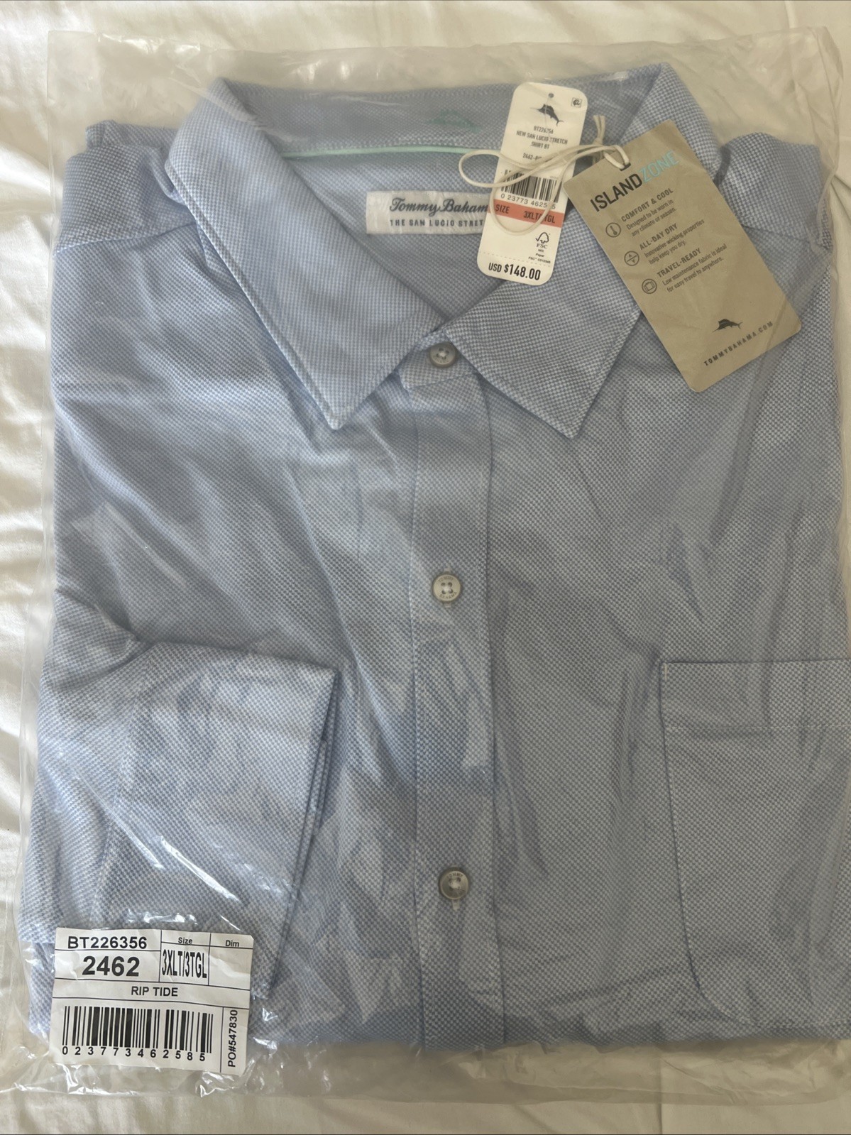 NWT Tommy Bahama San Lucio Stretch Dress Shirt 3XLT Big Tall Blue Rip Tide $148