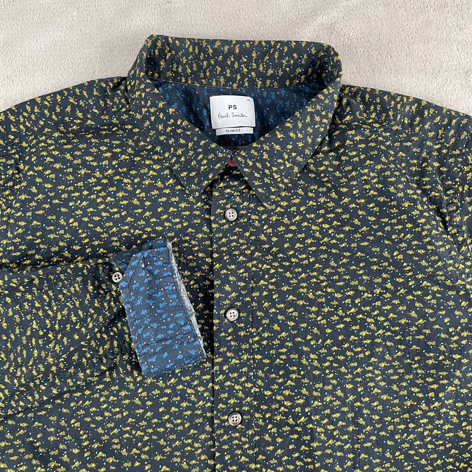 Paul Smith PS Shirt Men XL Black Contrast Slim Fit Flip Cuff Made in Italy