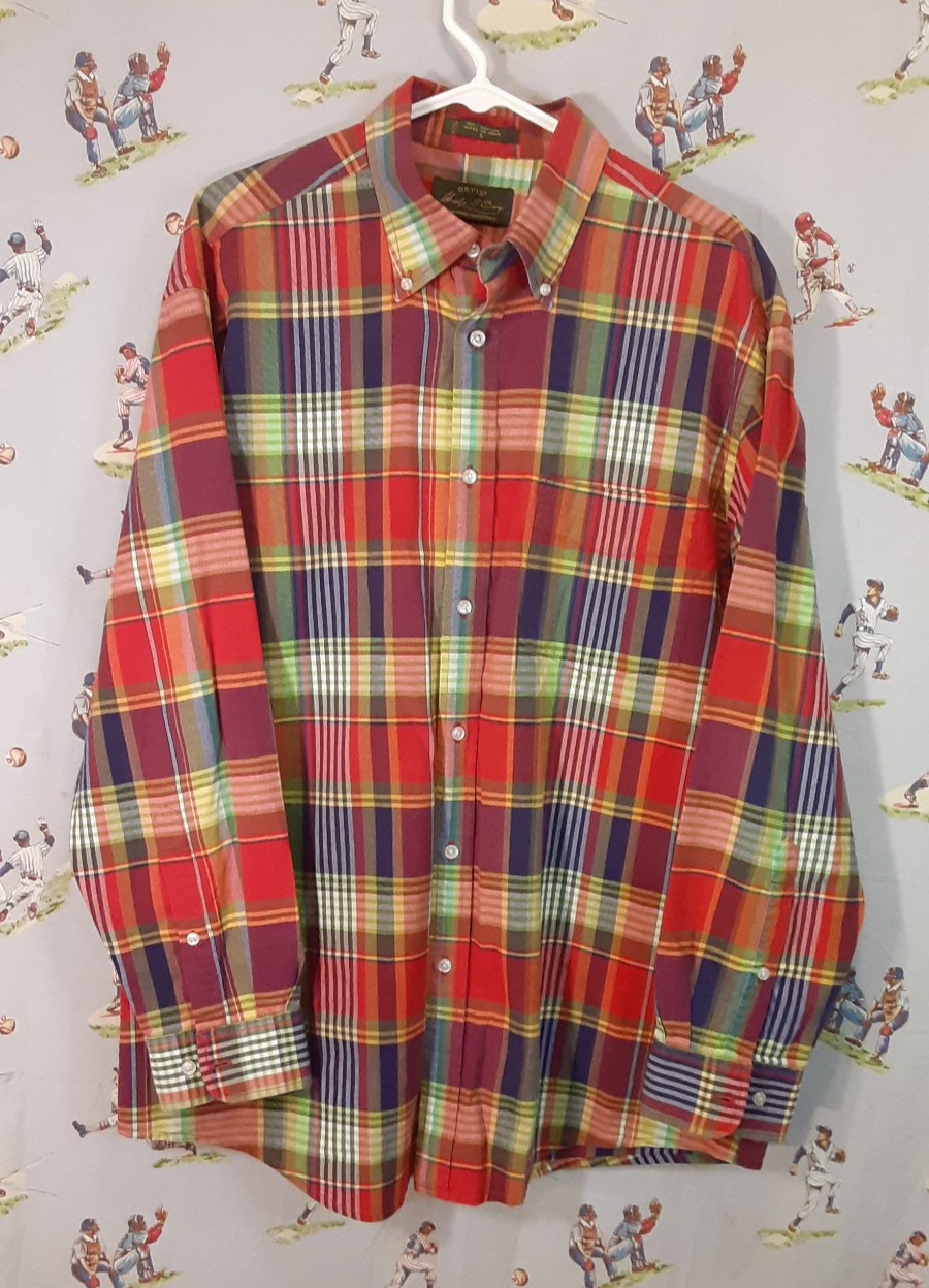 🎣 ORVIS Signature Collection Mens LS Multicolor Plaid Cotton Shirt Size Large