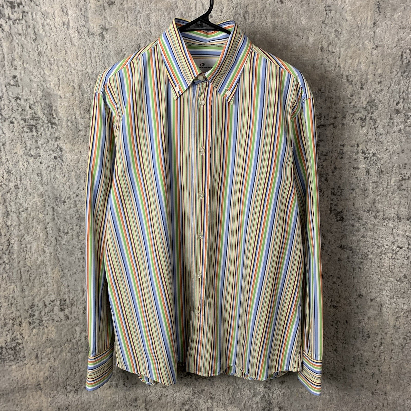 Carolina Herrera Shirt Size 16.5 Multicolor Button Long Sleeve Striped Men