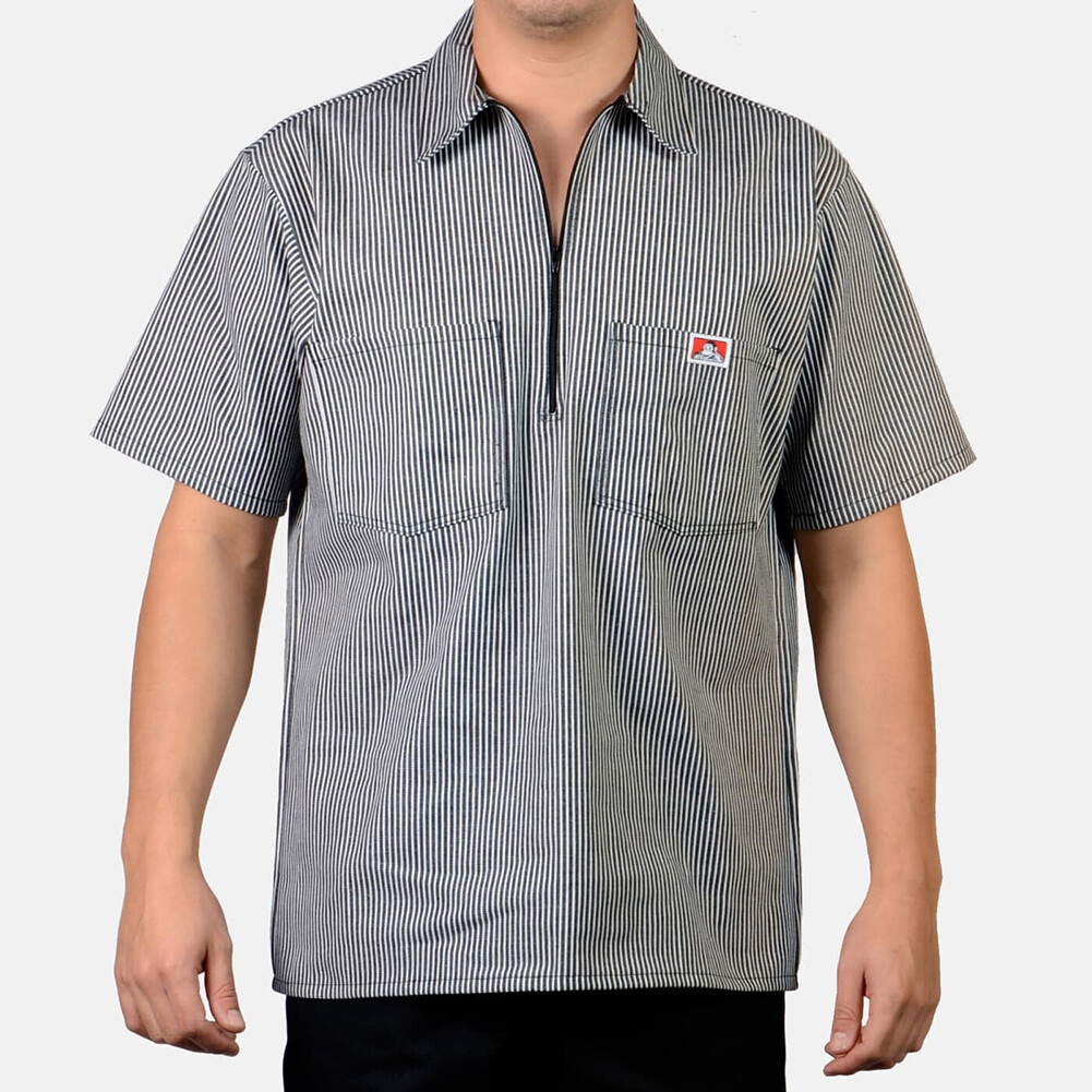 Ben Davis Men’s Short Sleeve Color Stripe Cotton Pockets Blend 1/2 Zip Shirt