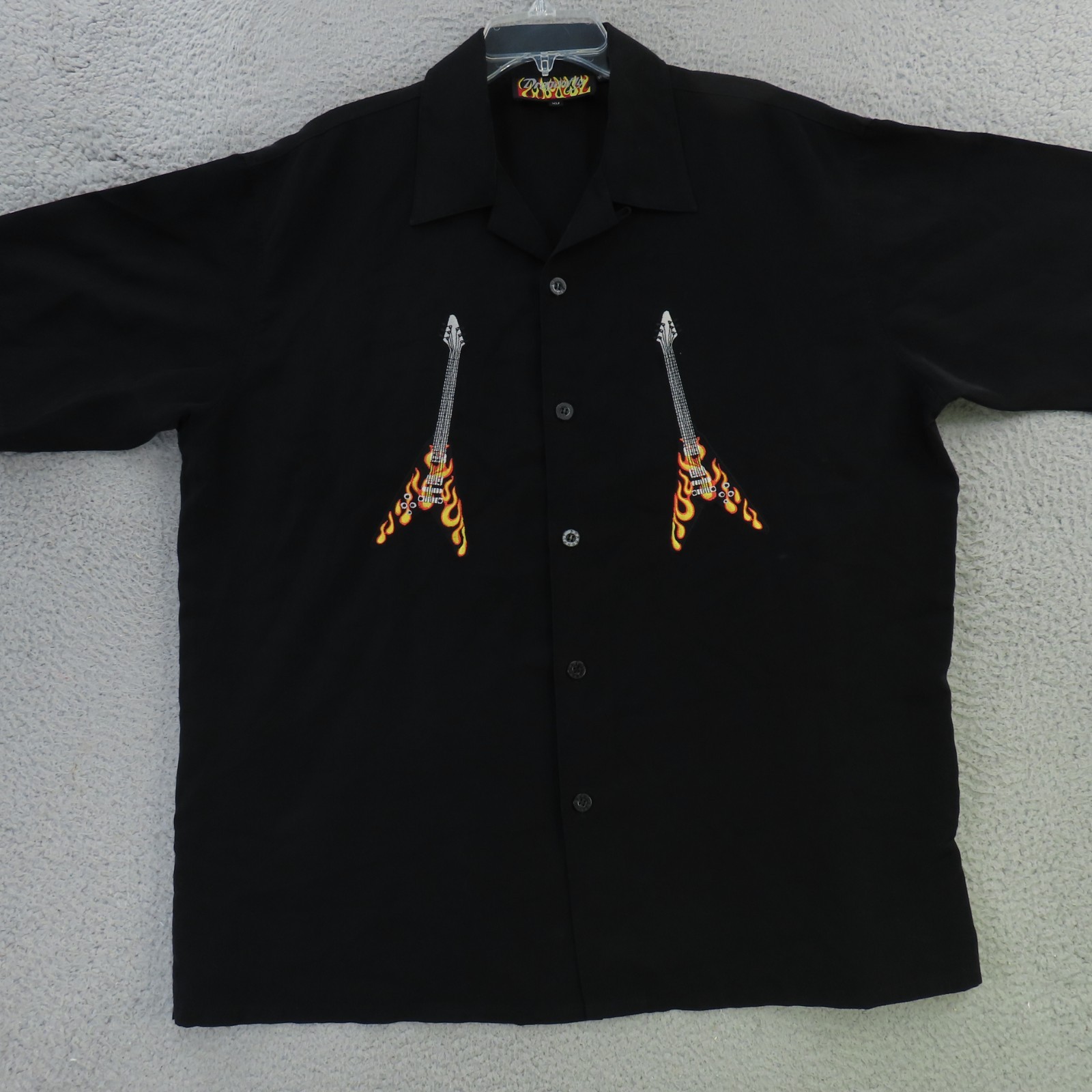 Dragonfly Shirt Men XL Black Guitar Flying V Flames Short Sleeve Vintage
