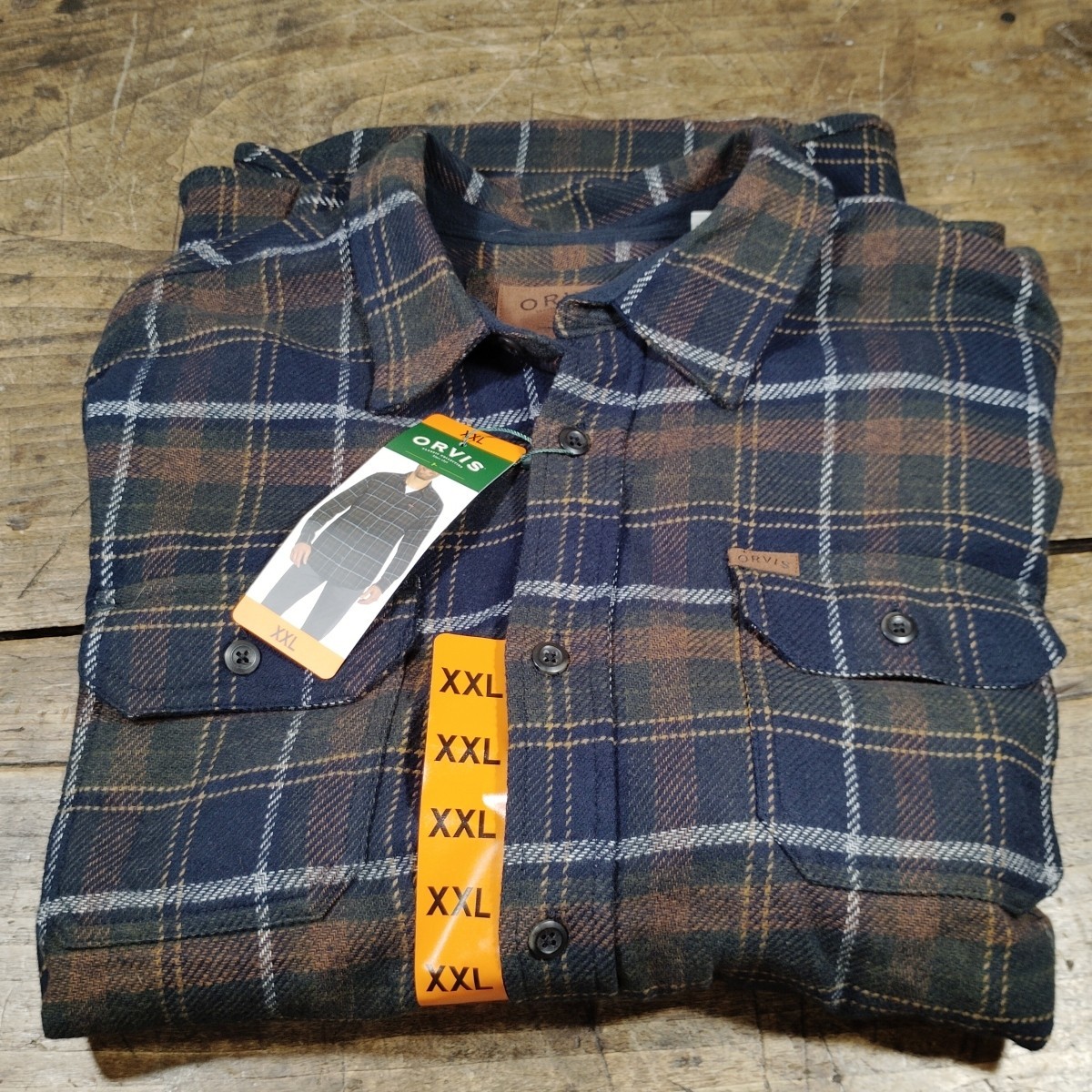 Orvis Shirt Mens XXL Blue Brown Button Up Flannel Shacket NWT Cotton Plaid