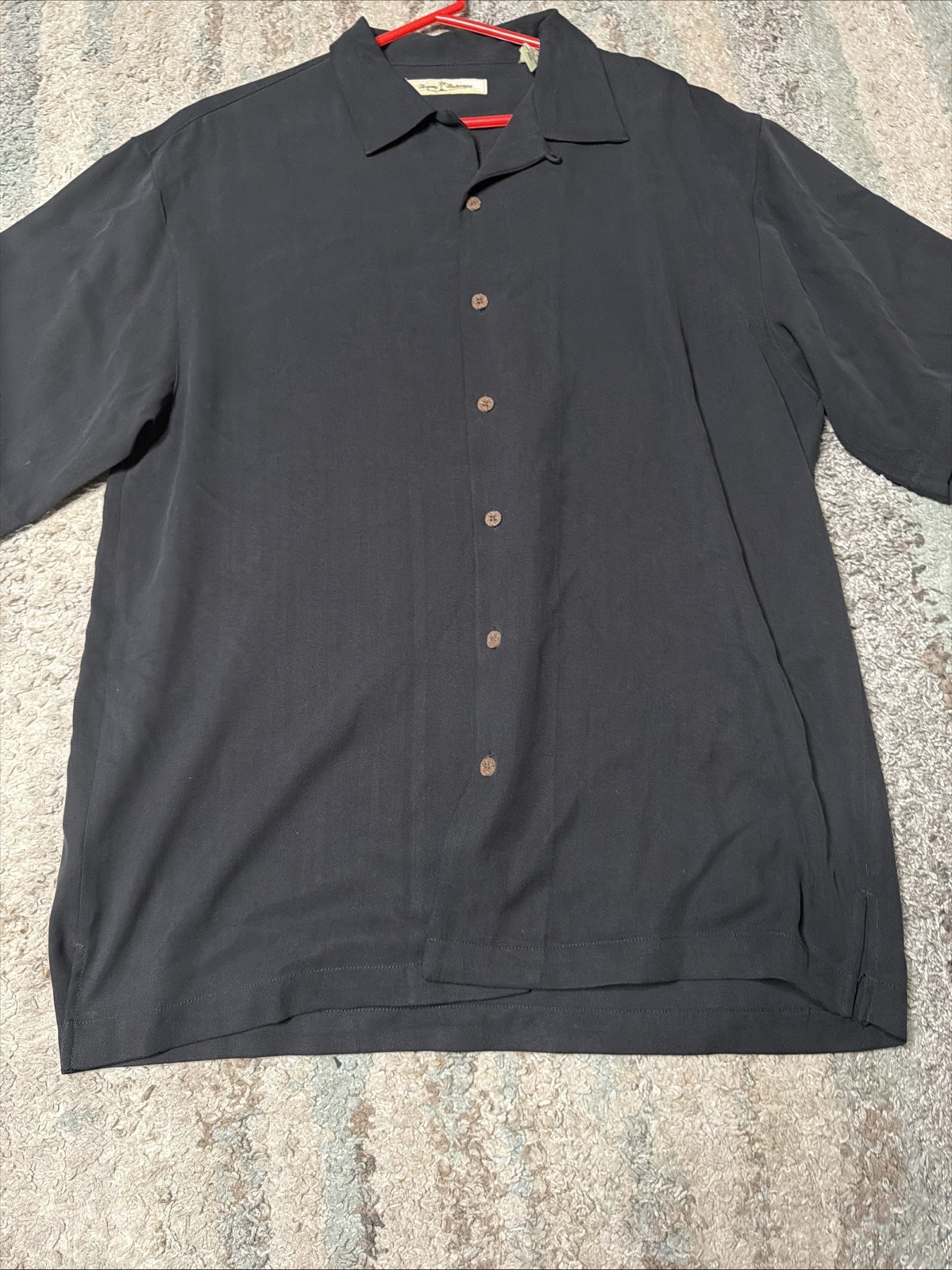 Tommy Bahama Silk Camp Shirt BAR NONE Embroidered Black Martini Mens Medium