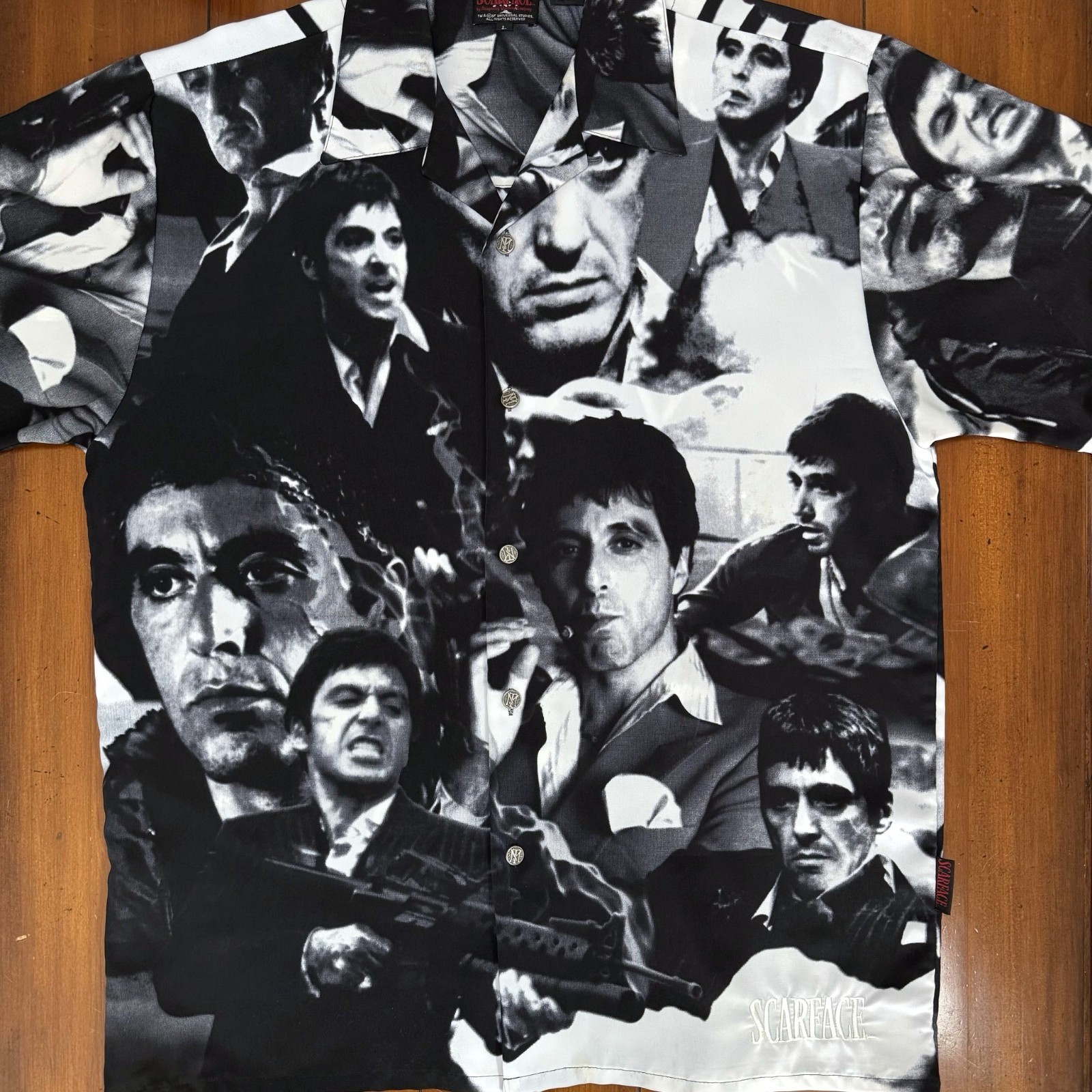 Vintage Scarface Tony Montana All Over Print Shirt L Dragonfly Movie Al Pacino