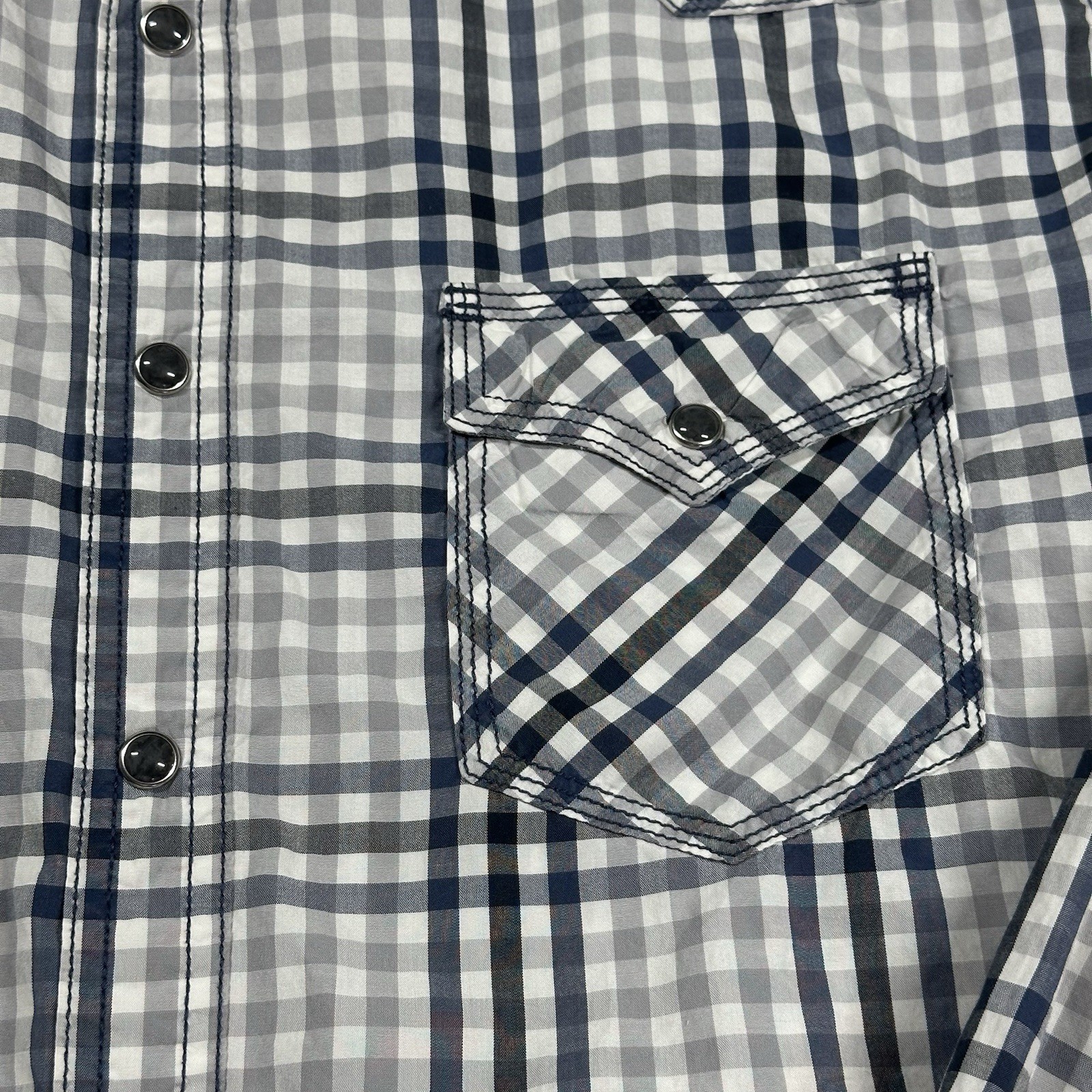 Wrangler 20X Shirt Mens Large Black Pearl Snap Western Gray Plaid Long Sleeve