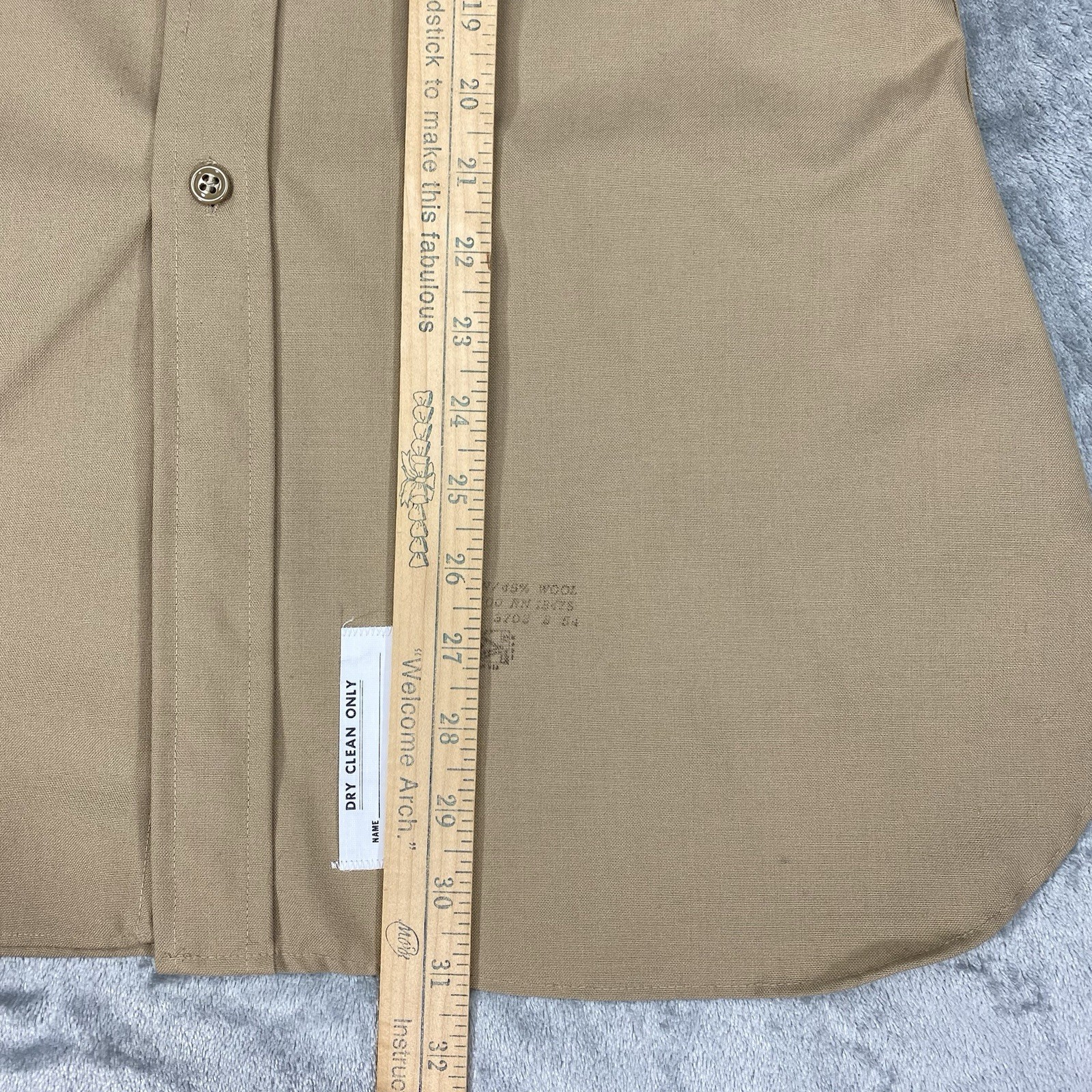 Vintage Military Shirt Mens Size L Tan 70s Wool Dacron USMC Button Up Union Made