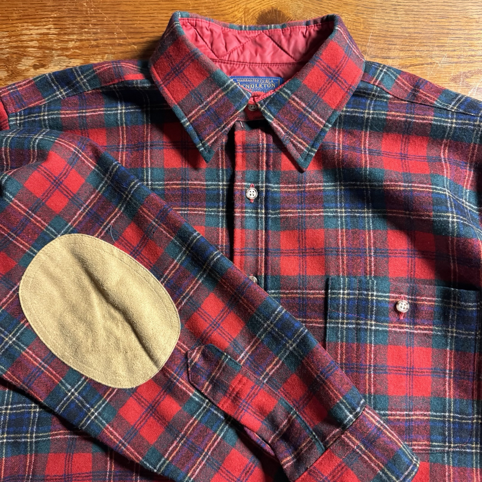 Pendleton Trail Shirt Large 100% USA Virgin Wool Plaid Elbow Patches Shirt L VN