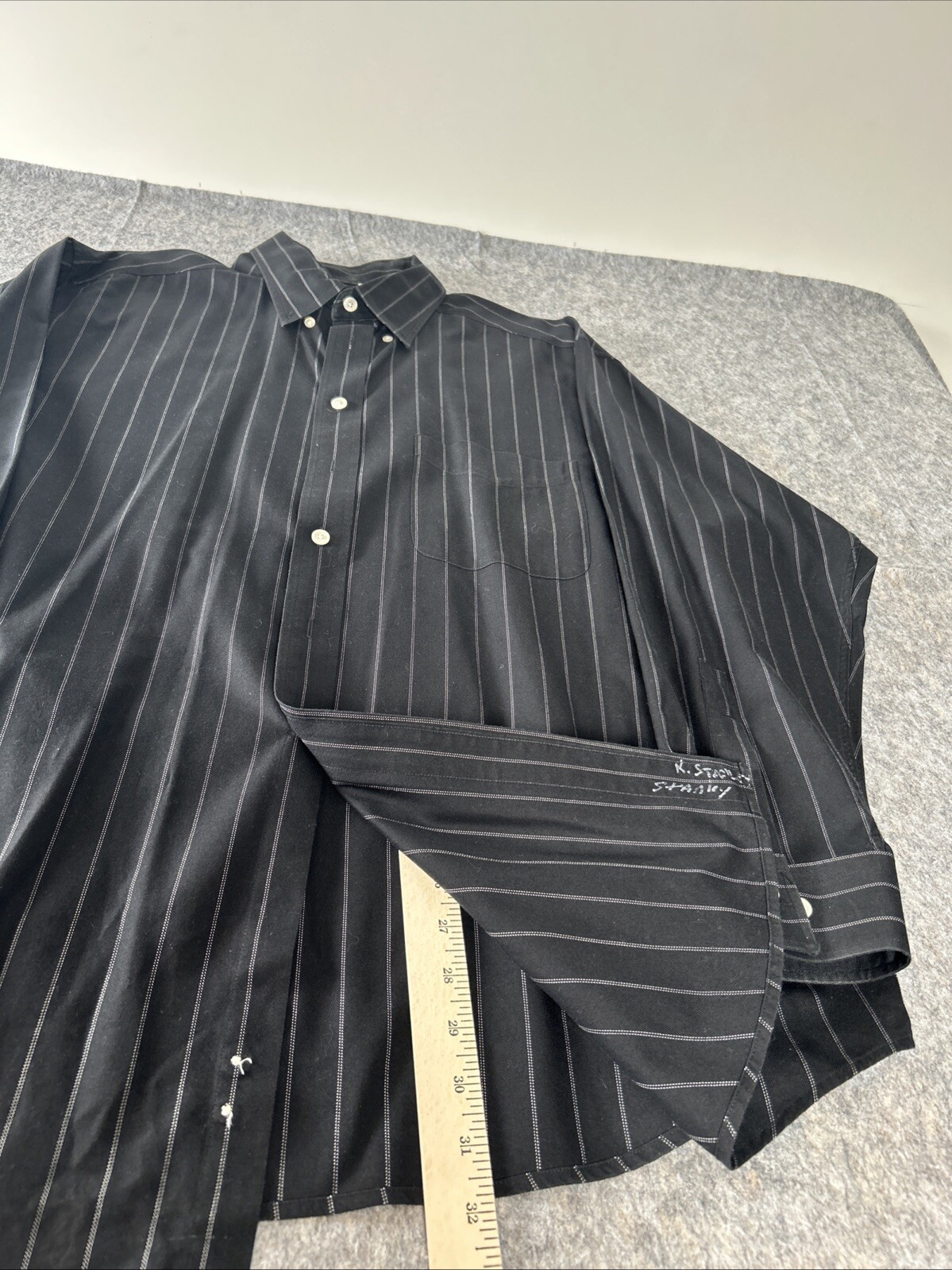 Turnbury Mens Shirt 35 XL Long Sleeve Black White Stripe Dress Casual