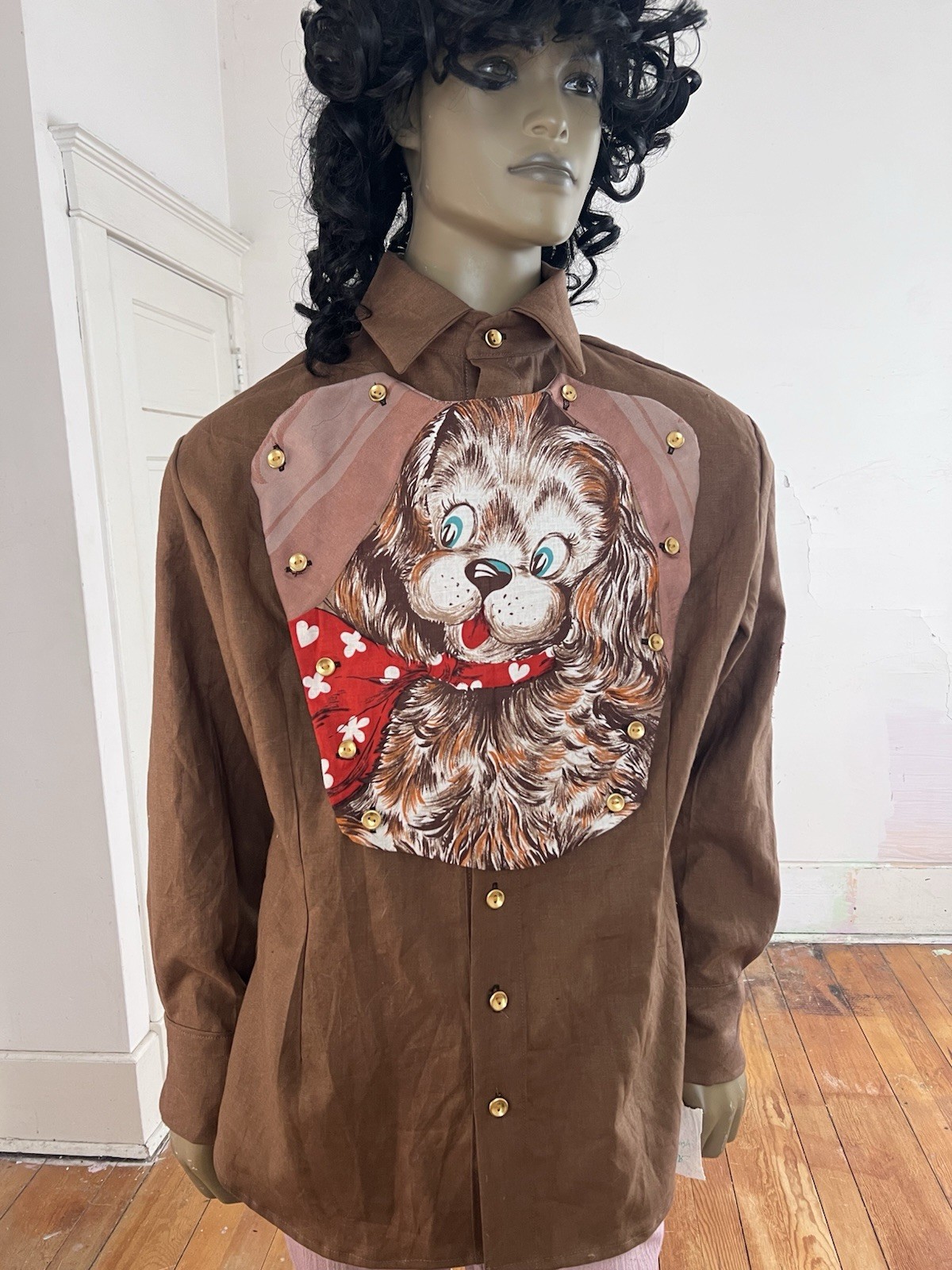 Men’s Moygasnel Linen Western Bib Shirt XL A Herman US Seller Dog