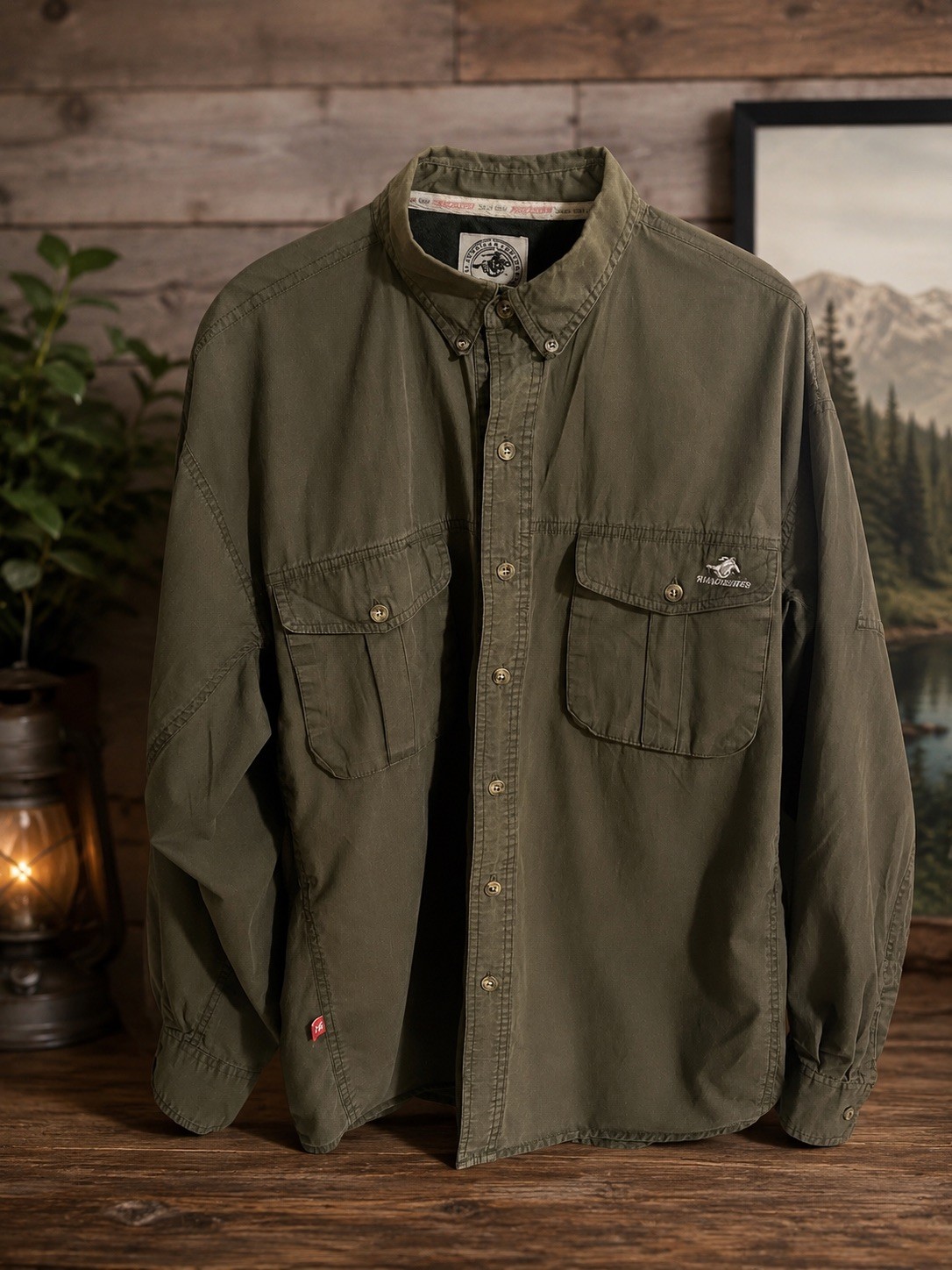 Vintage Winchester Shirt Button Up Long Sleeve Large Olive Green Vented